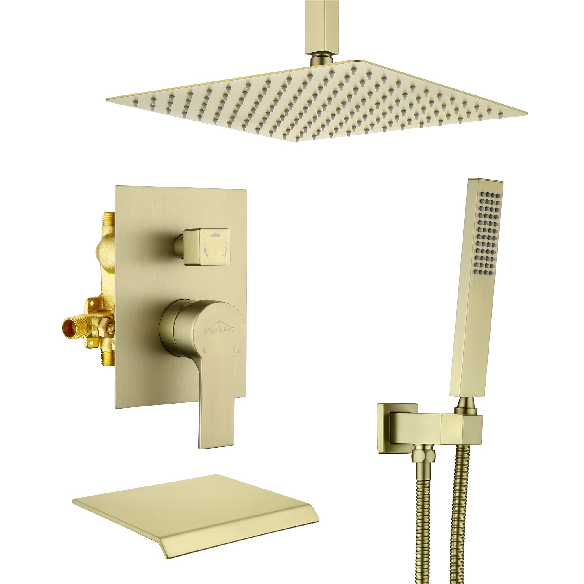 Boyel Living Ceiling Mount Complete Shower System with Tub Spout in Brushed Gold-Boyel Living