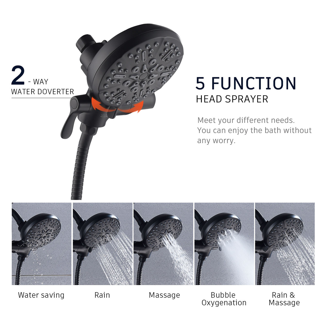 5-Spray Patterns 5 in. Wall Mount Dual Shower Heads and Handheld Shower Head-Boyel Living