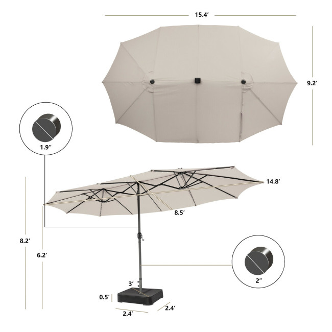 Boyel Living 15 Feet Double-Sided Patio Umbrella with 48 LED Lights