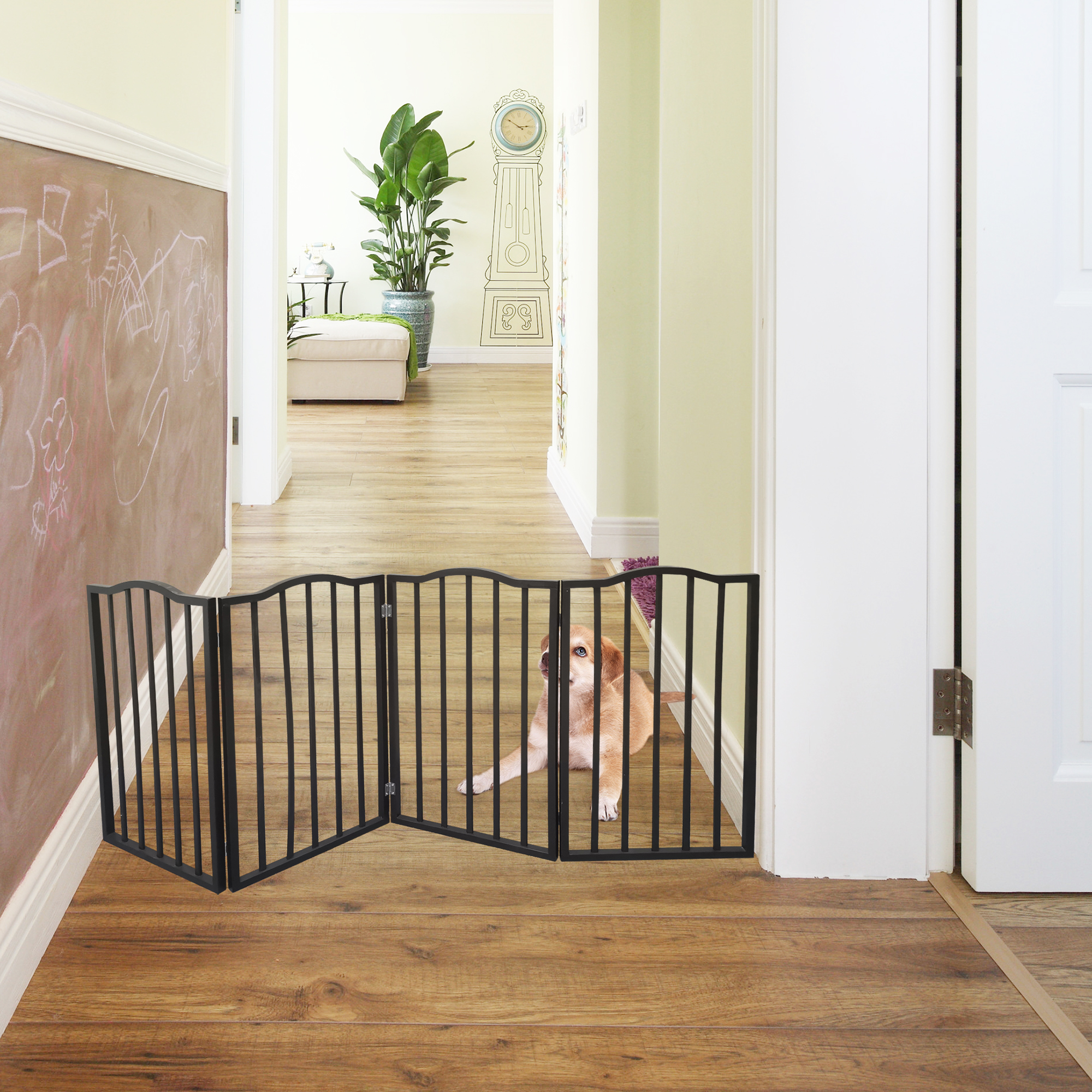 Pet Gate &ndash; Dog Gate for Doorways, Stairs or House &ndash; Freestanding, Folding，brown,Arc Wooden-Boyel Living
