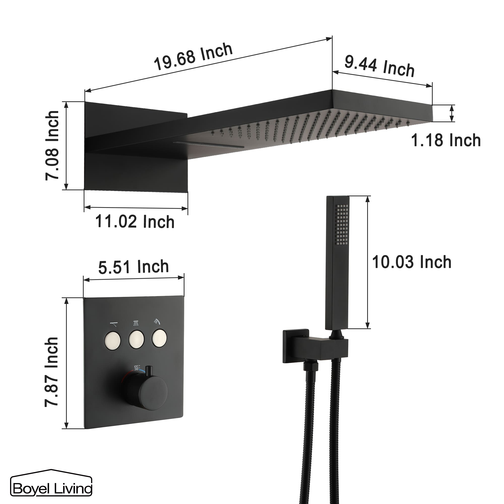 Boyel Living Rainfall & Waterfall 2 GPM 10 in. Wall Mount Dual Shower Heads System with Handheld Shower and Pressure Balance Valve-Boyel Living