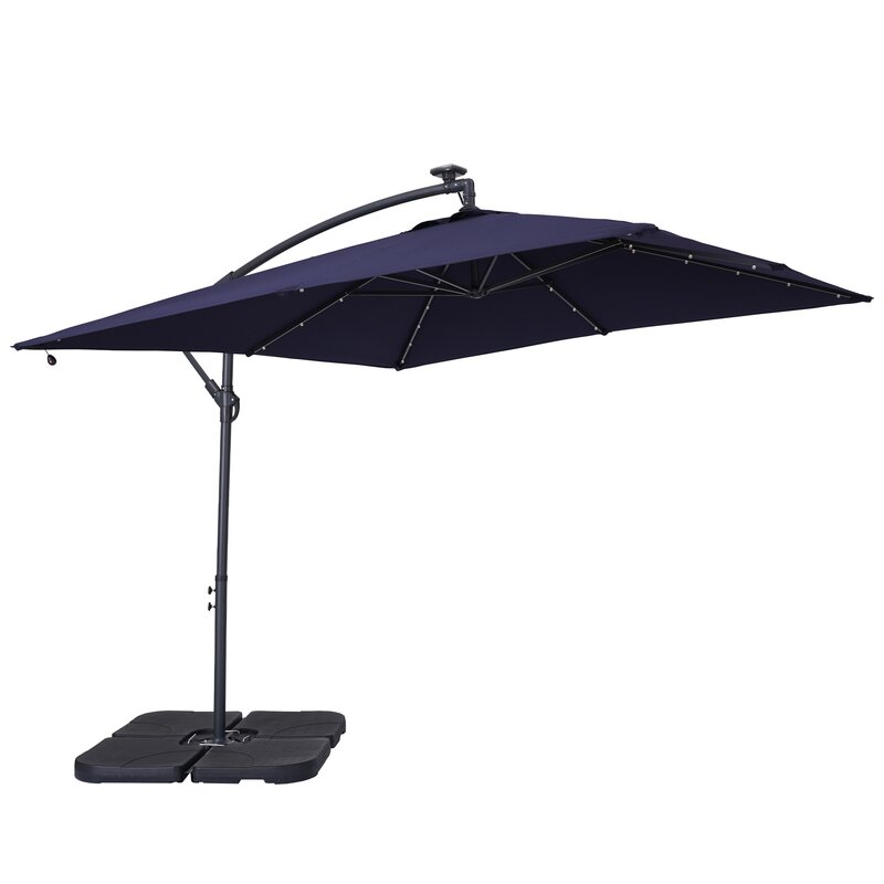 8.5Ft Square 32 LED Solar Outdoor Market Cantilever Patio Umbrella with Aluminum Hanging Umbrella with Tilt and Base-Boyel Living