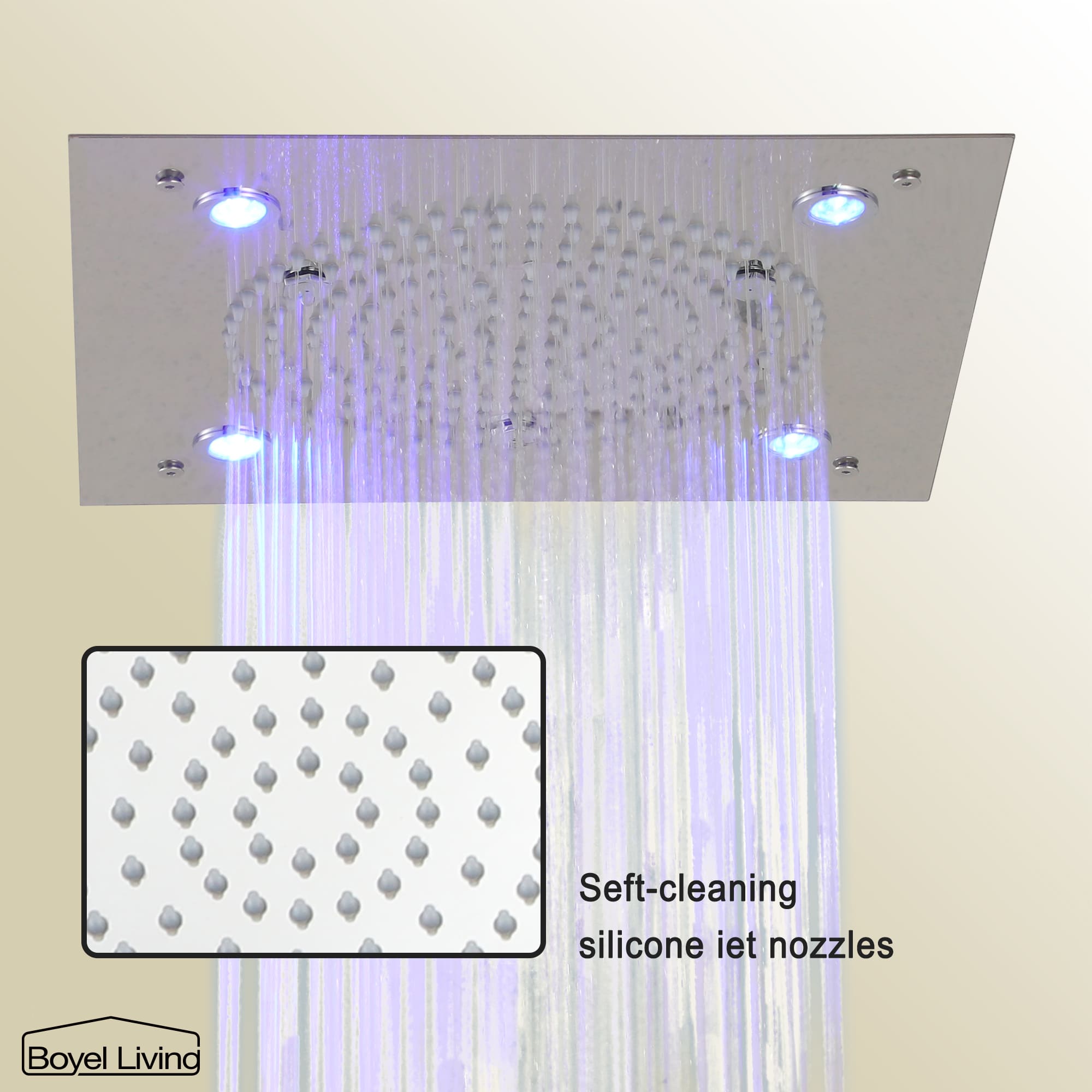 Boyel Living Luxury LED Ceiling Rainfall Shower Head System with Body Jets Bathroom Shower Faucet Complete Set, Flow Adjustable-Boyel Living