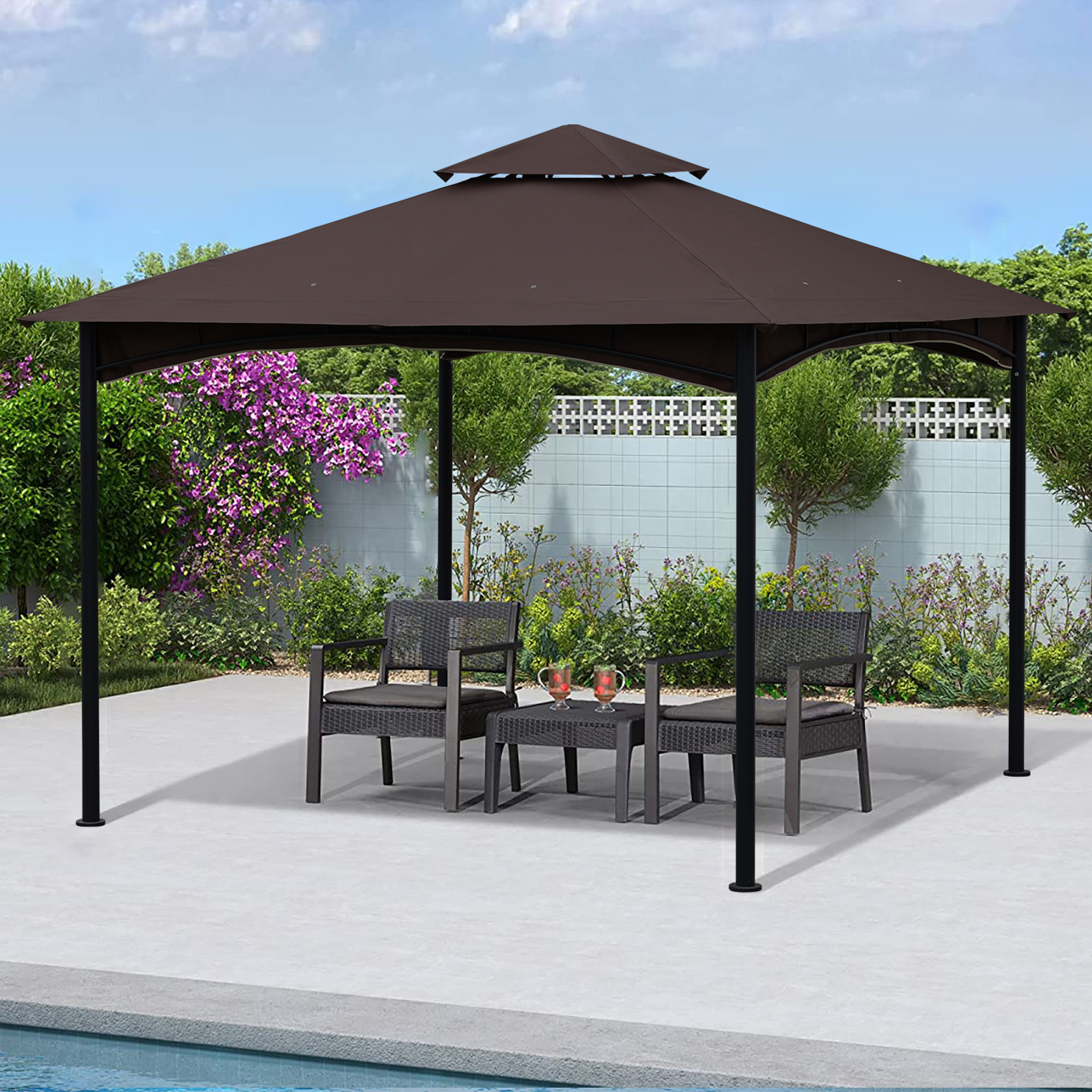 11x11 Ft Outdoor Patio Square Steel Gazebo Canopy With Double Roof for Lawn, Garden, Backyard-Boyel Living
