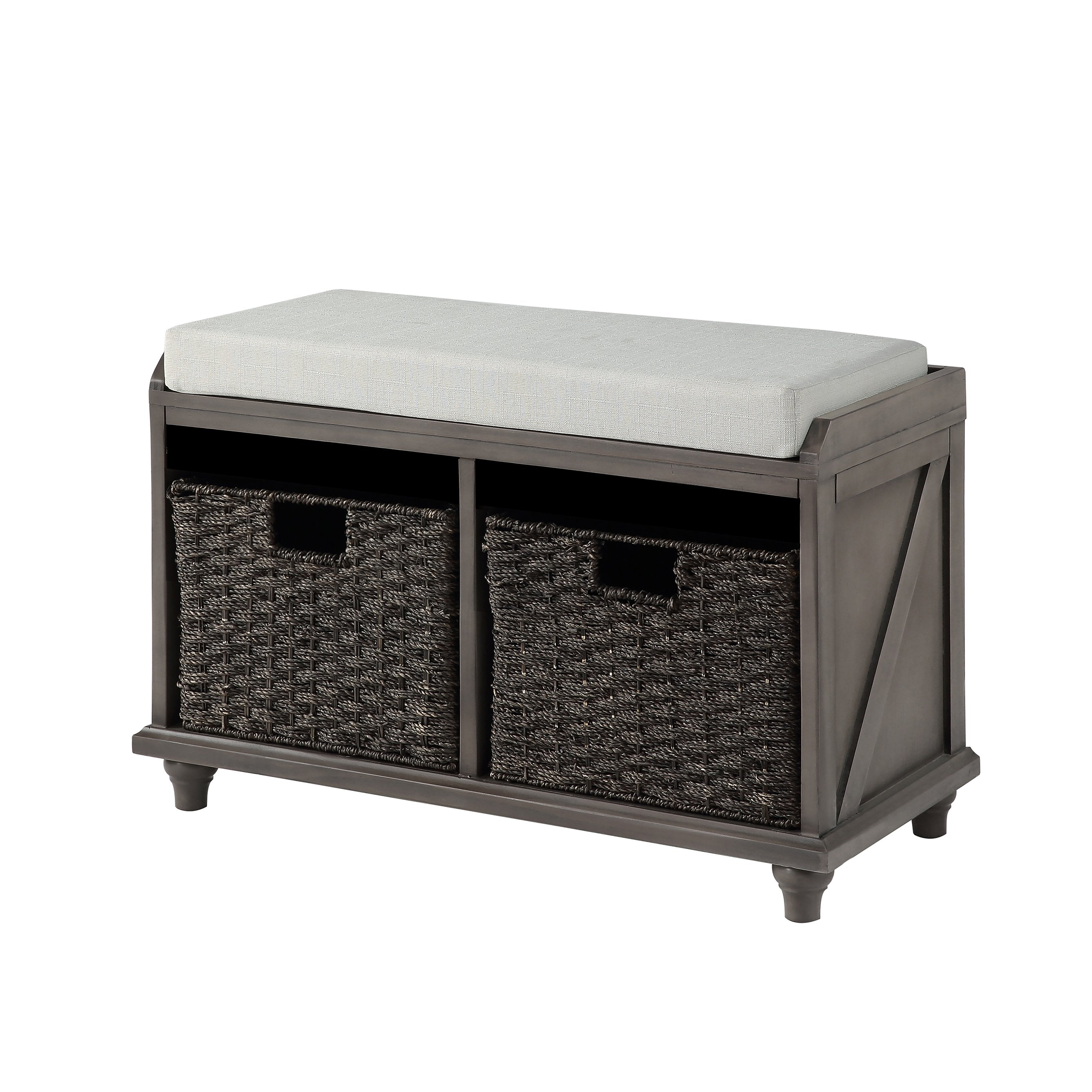 Homes Collection Wood Storage Bench with 2 Woven Baskets-Boyel Living