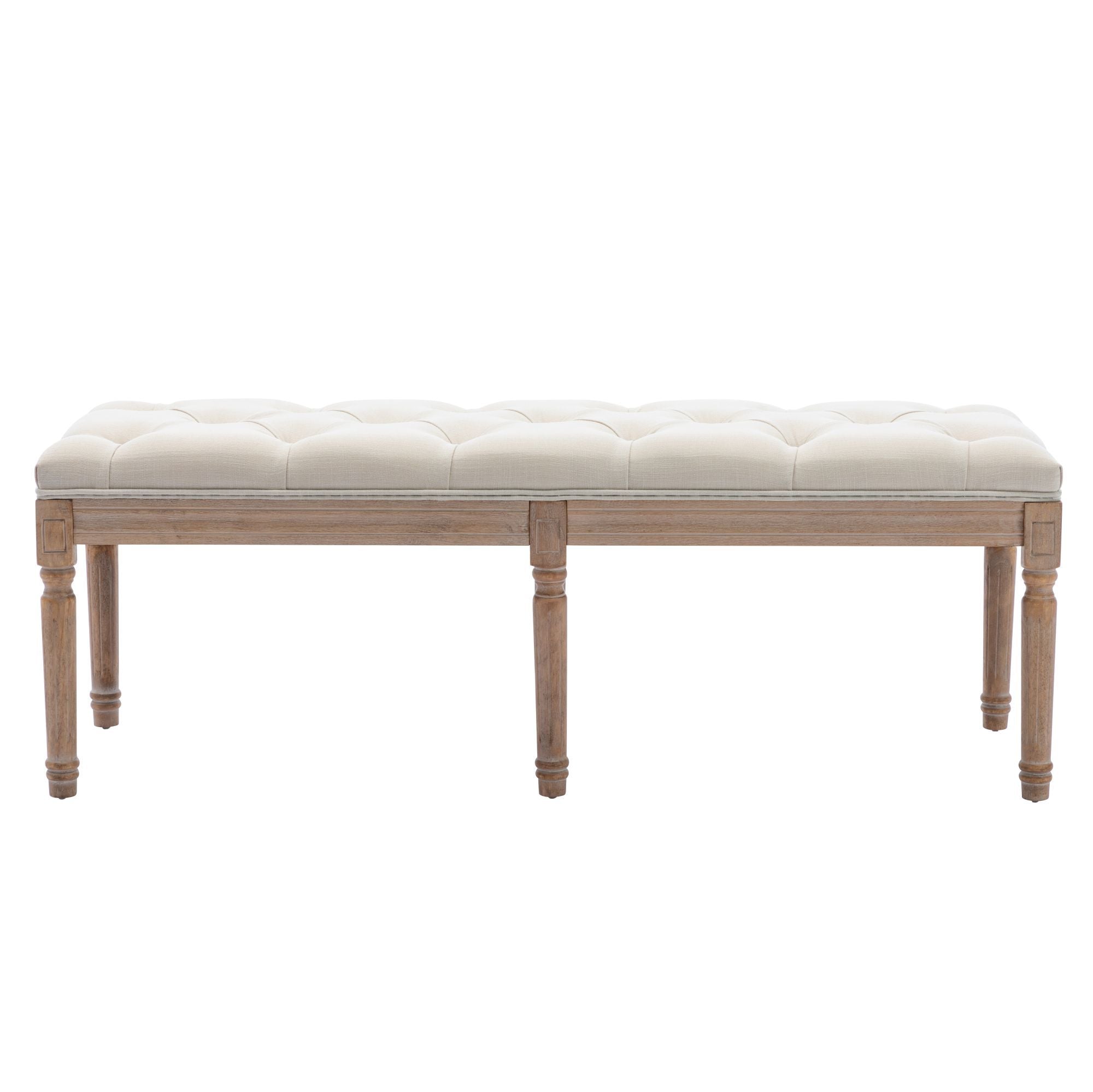 End of Bed Bench Upholstered Entryway Bench French Benchwith Rubberwood Legs for Bedroom/Entry/Hallway-Boyel Living