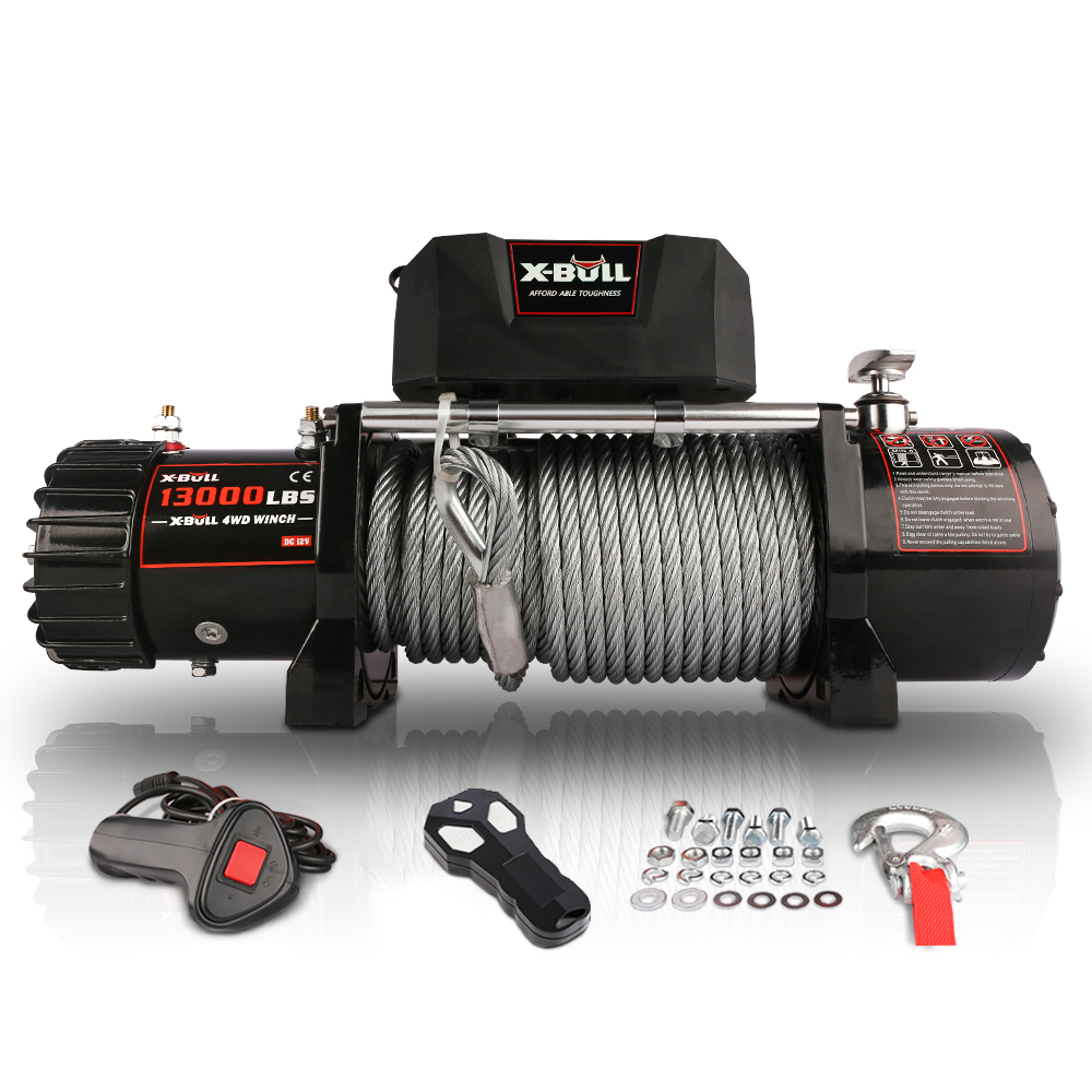 X-BULL 12V waterproof Steel Cable Electric Winch 13000 lb Load Capacity for Truck UTV, ATU,SUV, Car with Corded Control-Boyel Living