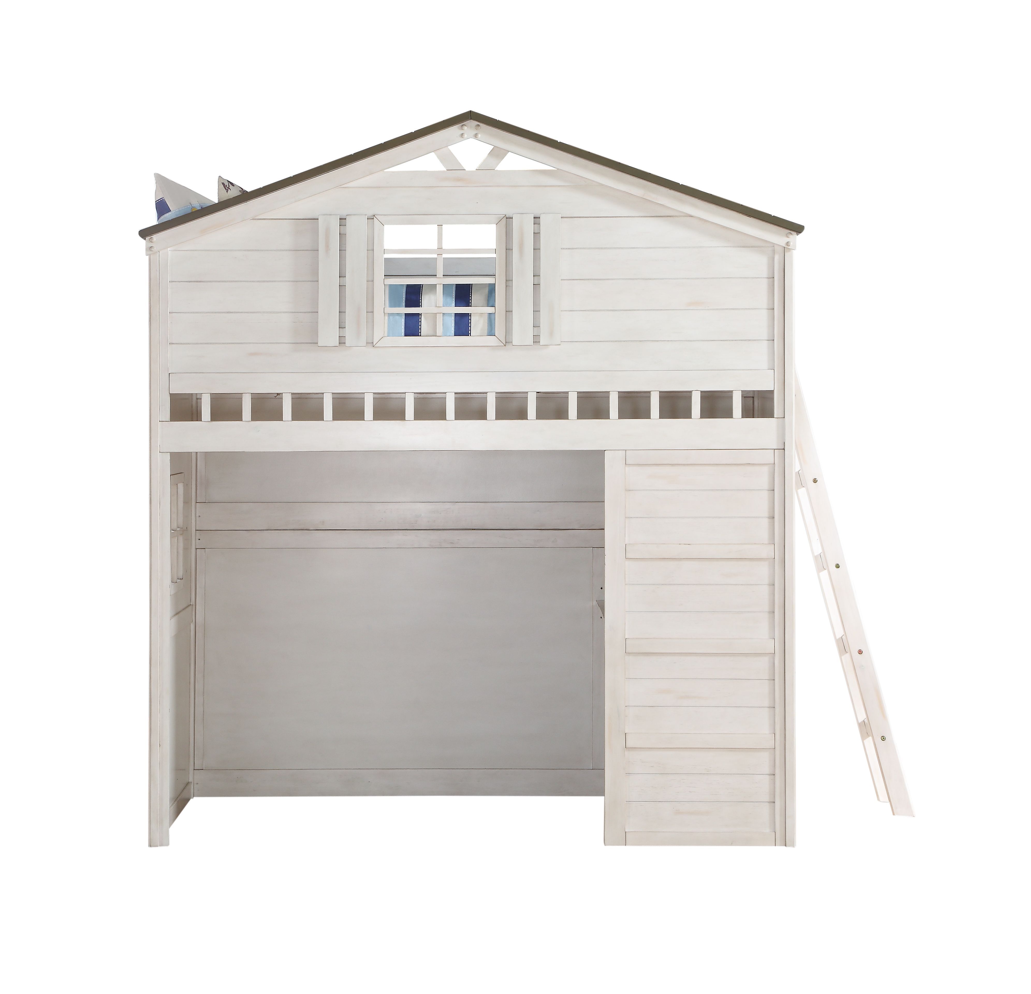 ACME Tree House Loft Bed (Twin Size) in Weathered White  Washed Gray-Boyel Living