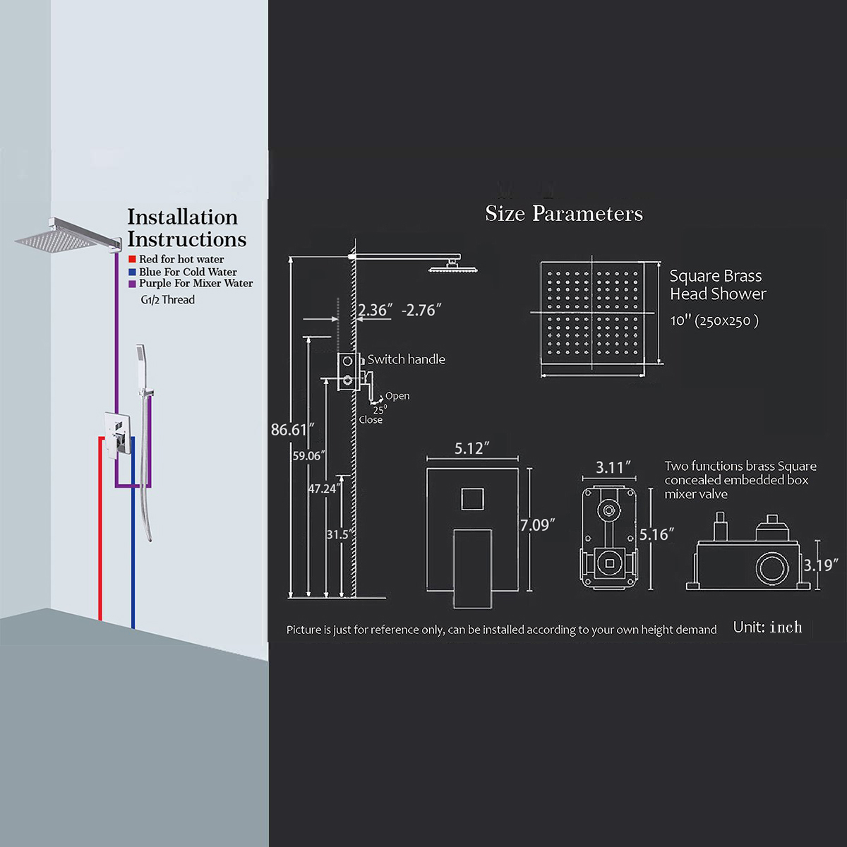 10 in. High Pressure Dual Shower Heads, Shower System in Polished Chrome-Boyel Living