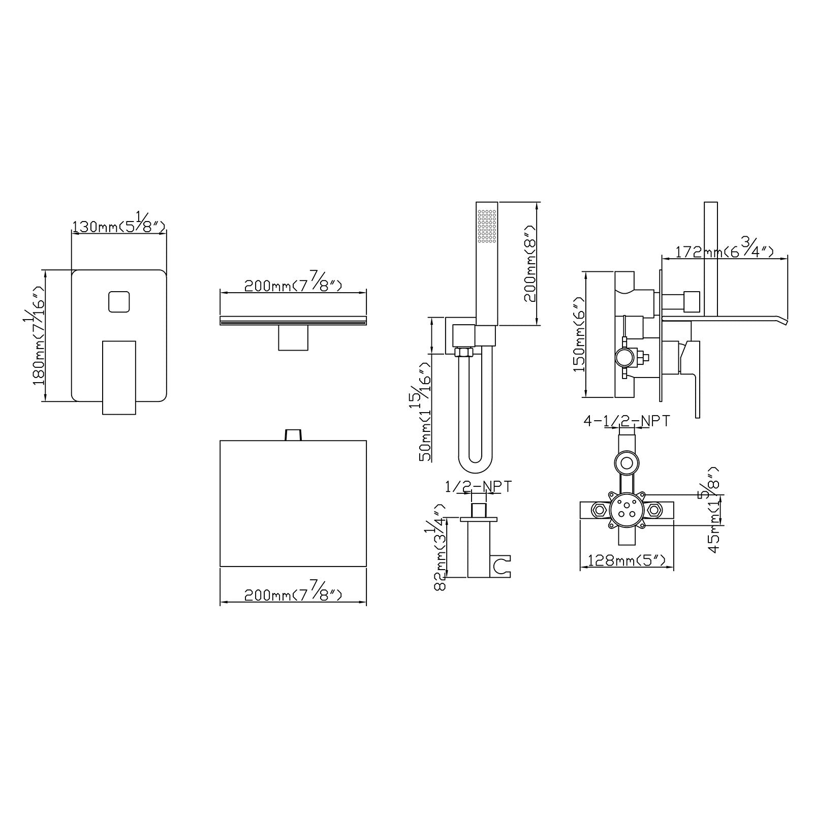 Waterfall Wall-Mount Tub Filler With Handheld Shower-Boyel Living