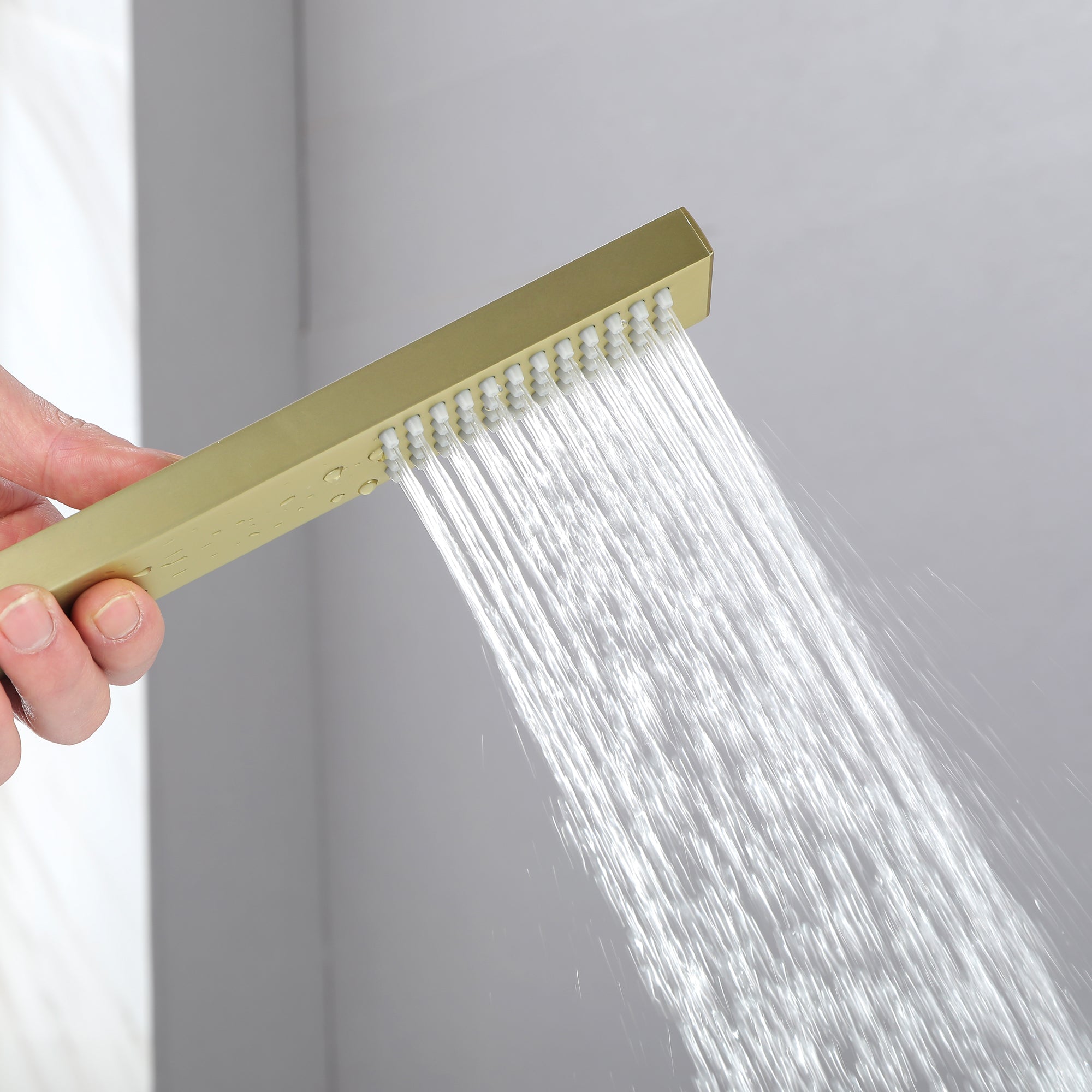  Freestanding Floor Mount Single Handle Bath Tub Filler Faucet with Handheld Shower in Brushed Gold-Boyel Living