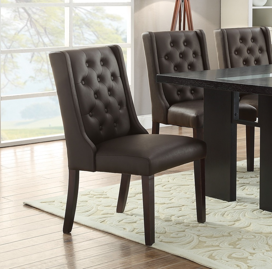 Modern Faux Leather Espresso Tufted Set of 2 Chairs Dining Seat Chair-Boyel Living