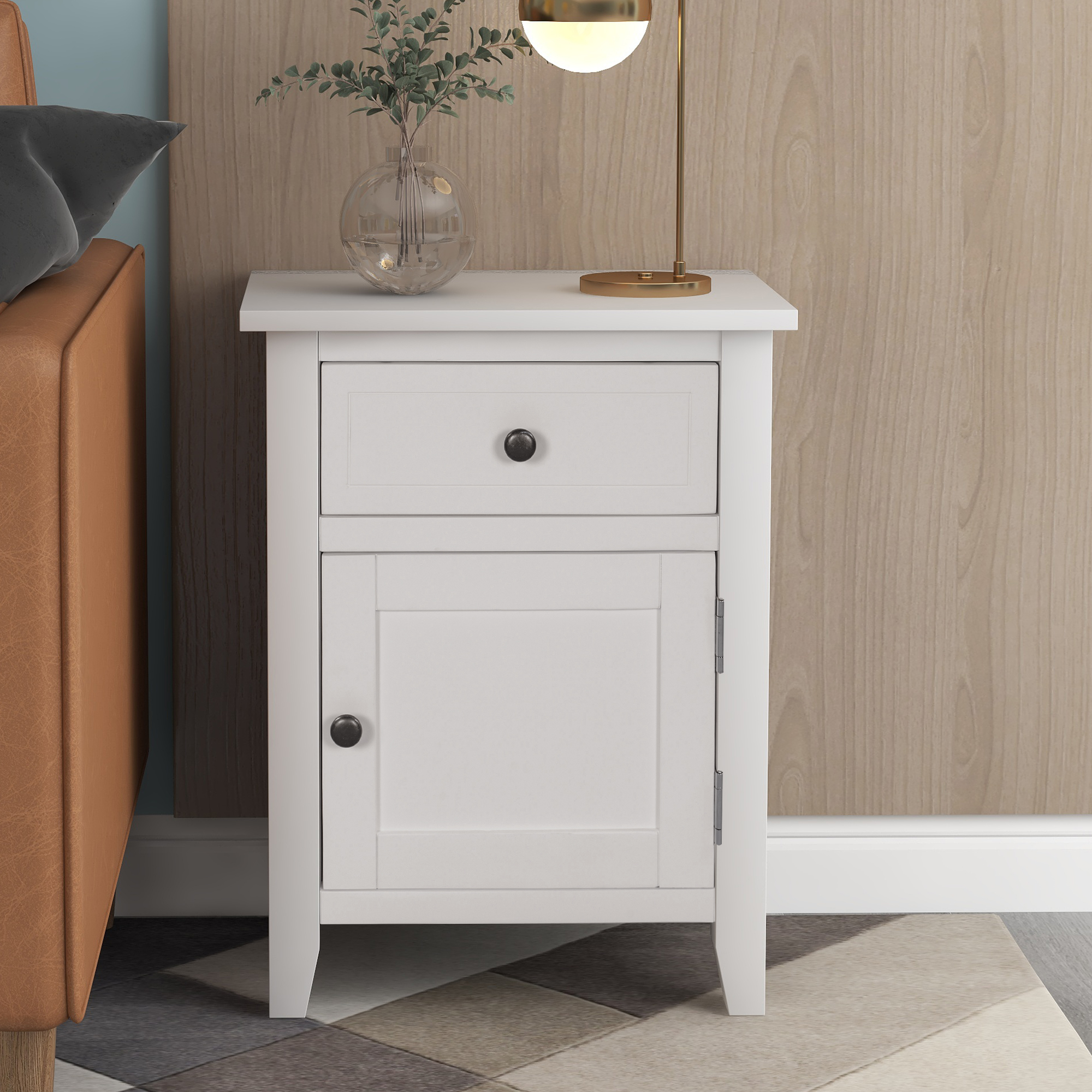 1 Drawer End Table Solid Wood, with 1 Cabinet-Boyel Living