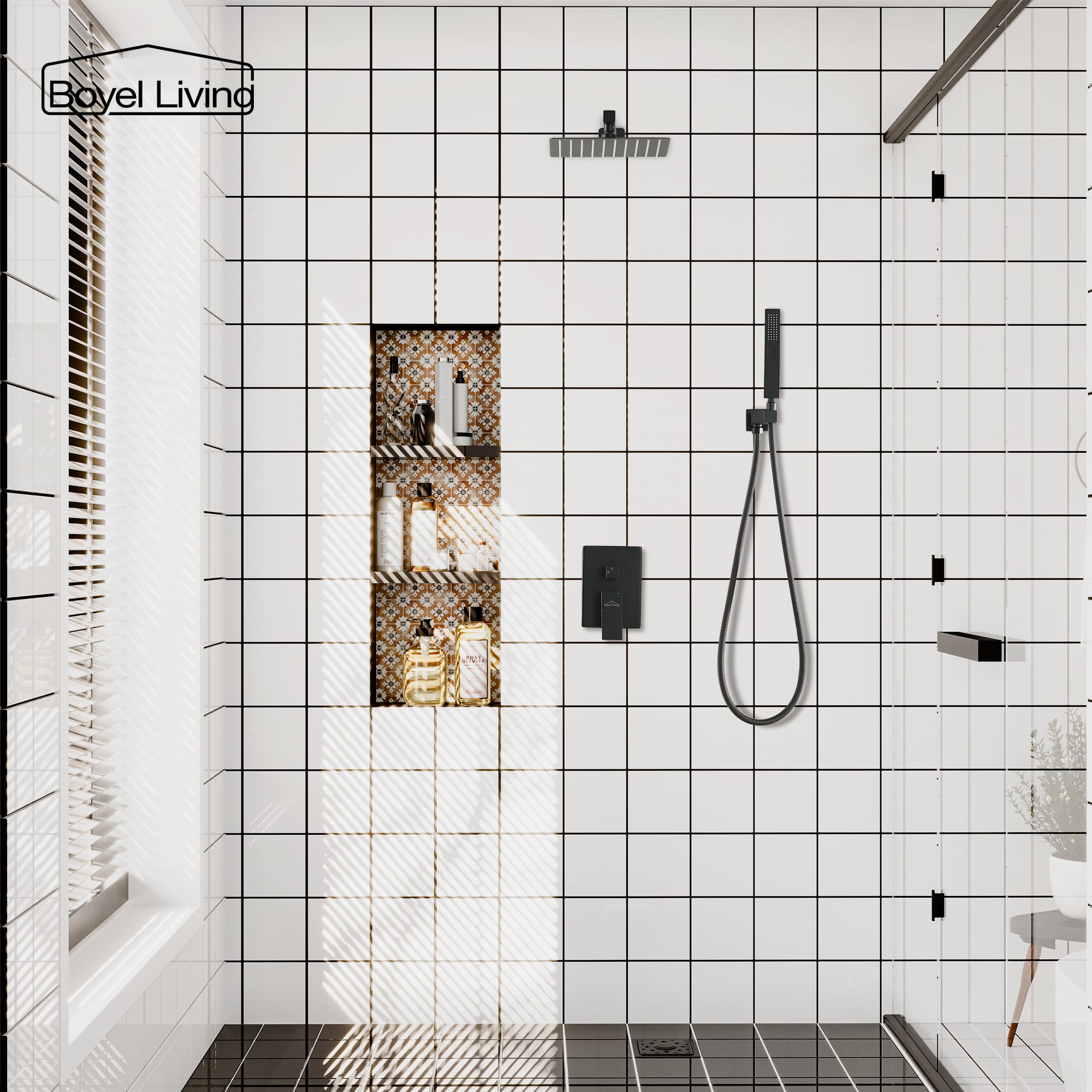 On sale Boyel Living RB0732-B 10 in Square Pressure Balance Valve Shower System