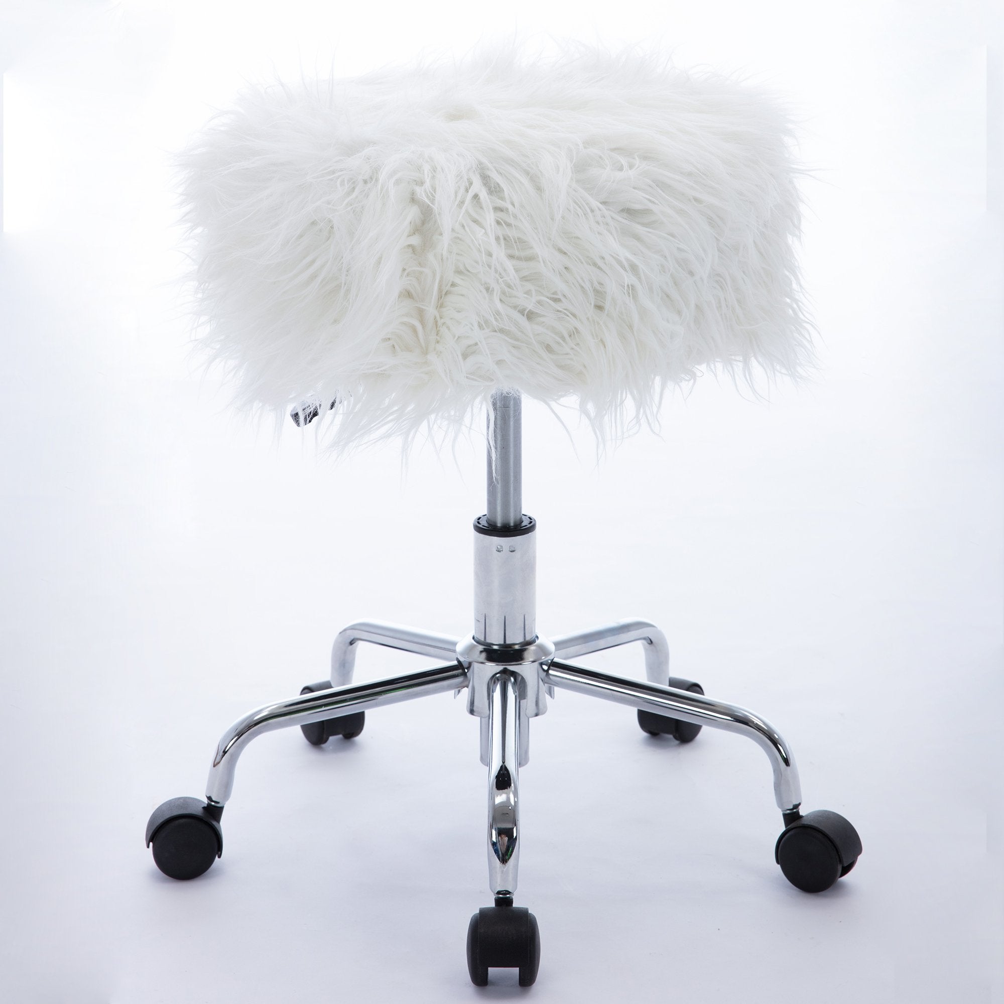Faux Fur vanity Stool chair, makeup accent fluffy stool, White-Boyel Living