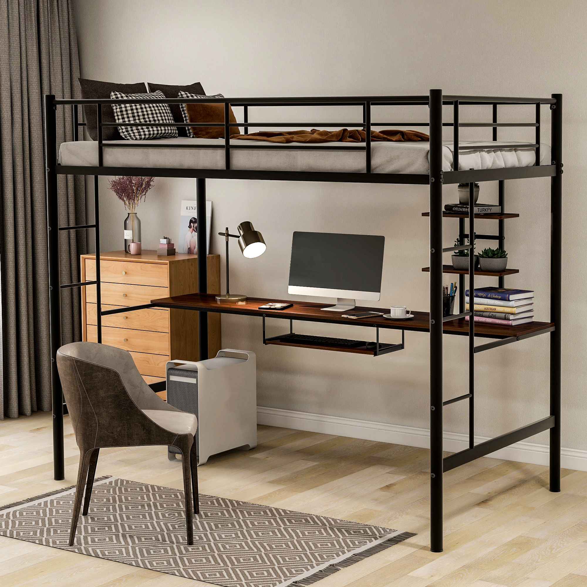Loft Bed with Desk and Shelf , Space Saving Design,Twin-Boyel Living