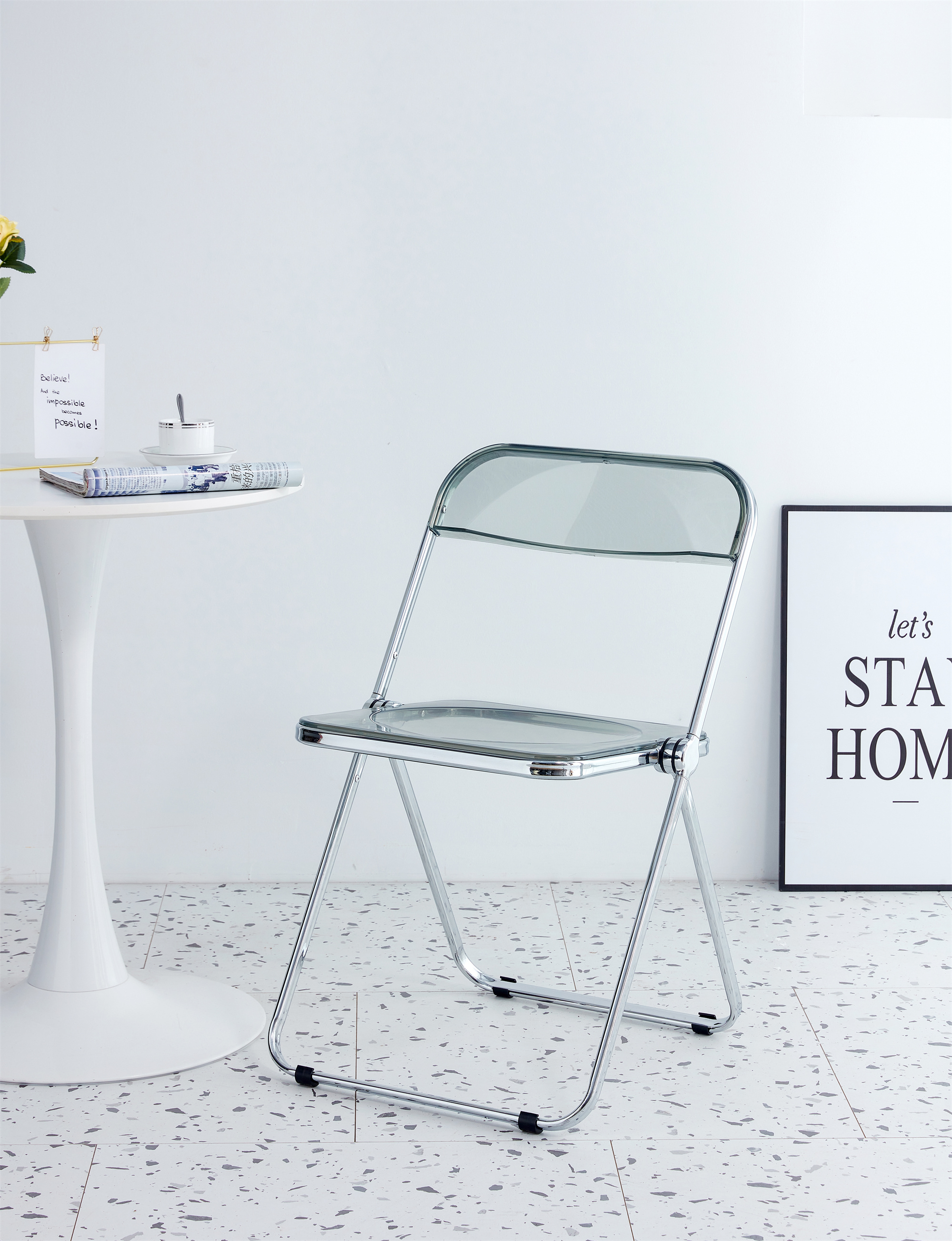 Gray Clear Transparent Folding Chair Chair Pc Plastic Living Room Seat-Boyel Living