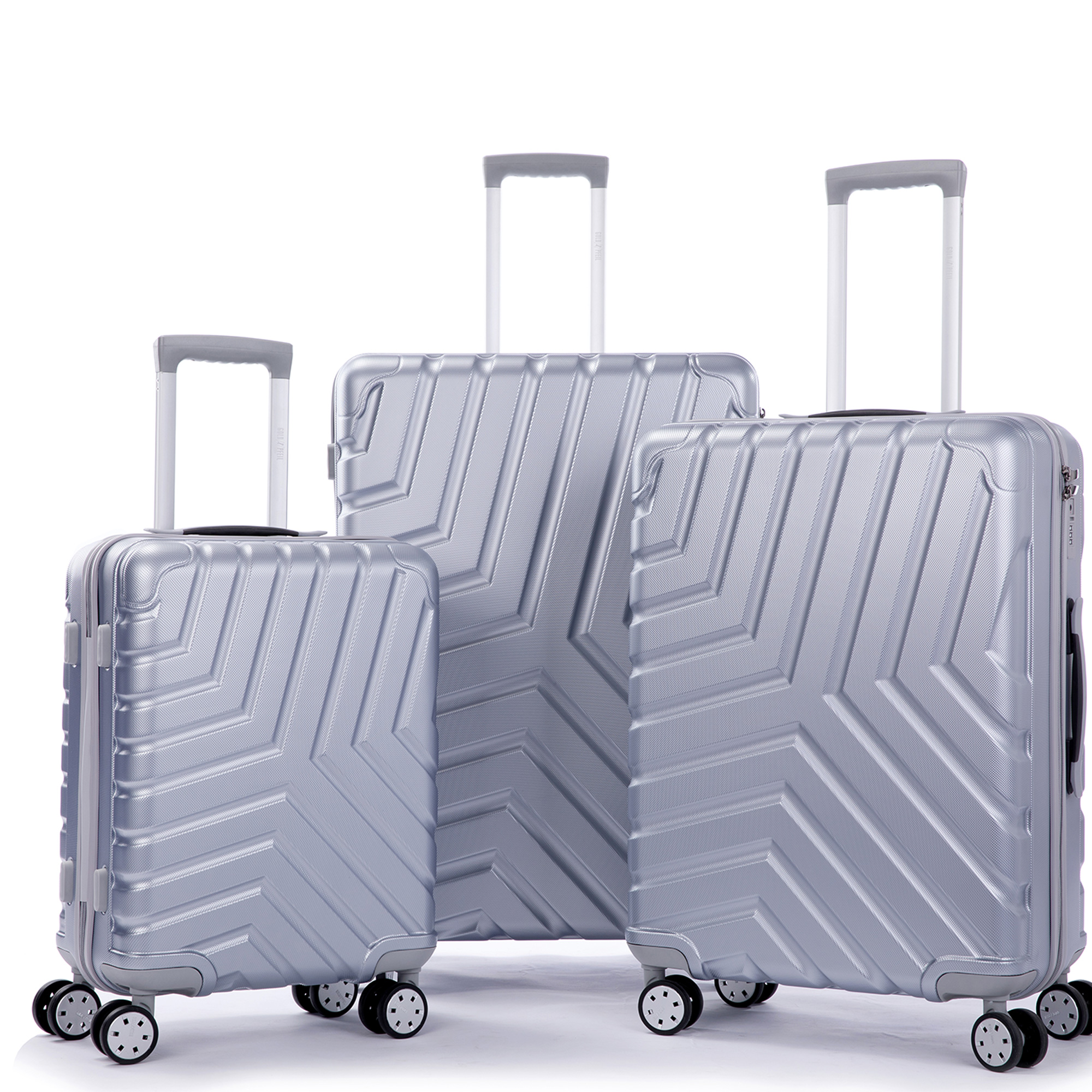 100% PC Suitcase Hardside Luggage Sets 3 Pieces with Double Spinner Wheels TSA Lock Silver-Boyel Living