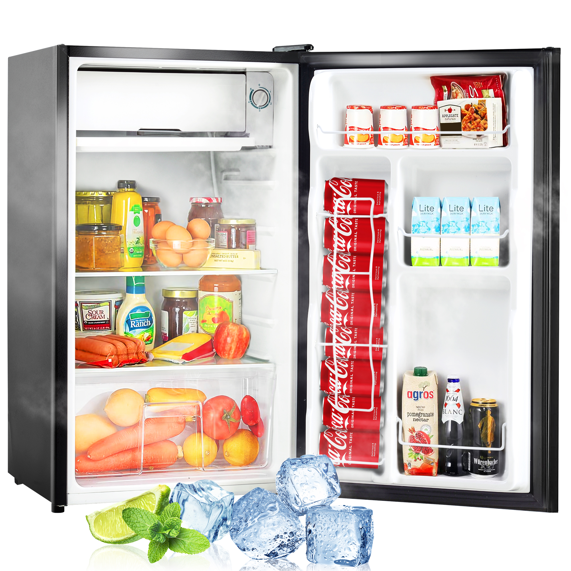 Compact refrigerator with freezer, 3.2 Cu.ft Mini Fridge with Reversible Door, 5 Settings Temperature Adjustable for Kitchen, Bedroom, Dorm, Apartment, Bar, Office, RV-Boyel Living
