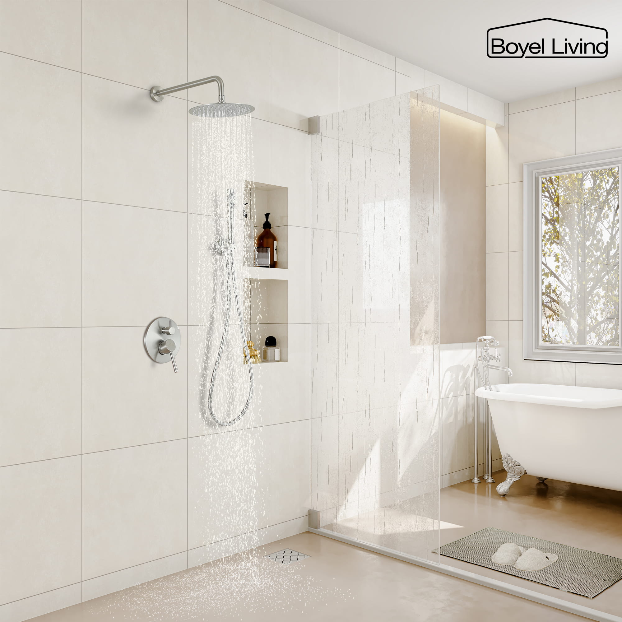Multiple Shower Head System with Brushed Nickel Finish-Boyel Living