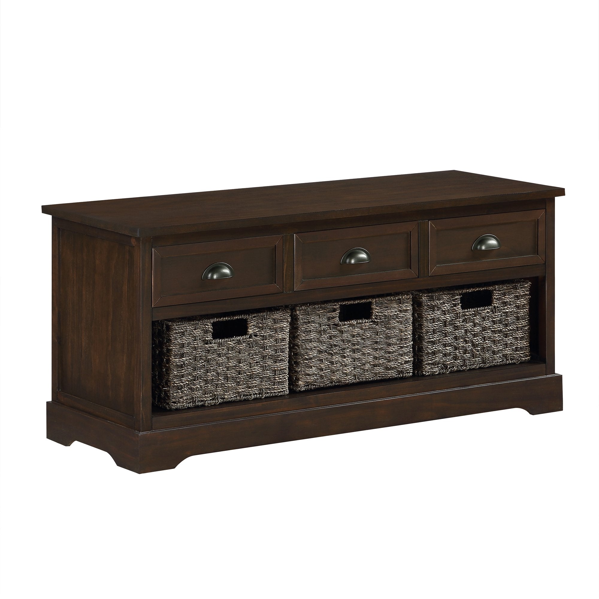 Homes Collection Wicker Storage Bench with 3 Drawers and 3 Woven Baskets-Boyel Living