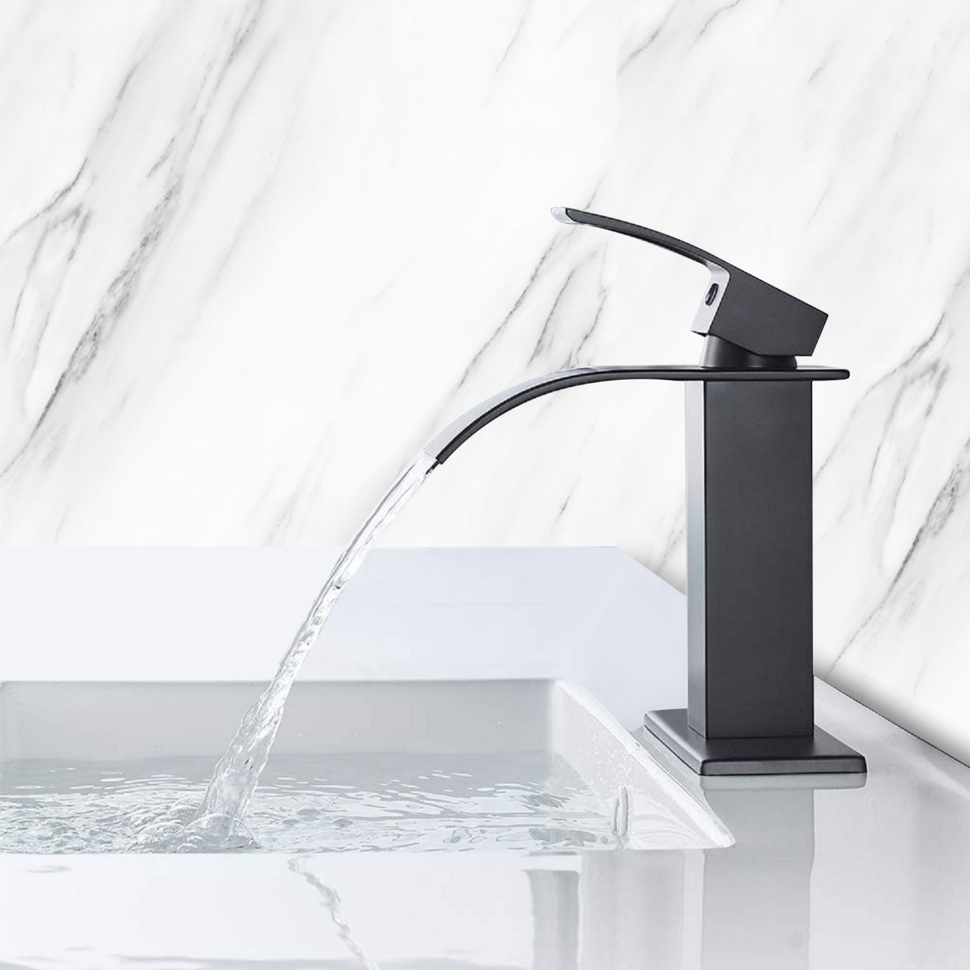 Waterfall Spout Bathroom Faucet,Single Handle Bathroom Vanity Sink Faucet-Boyel Living