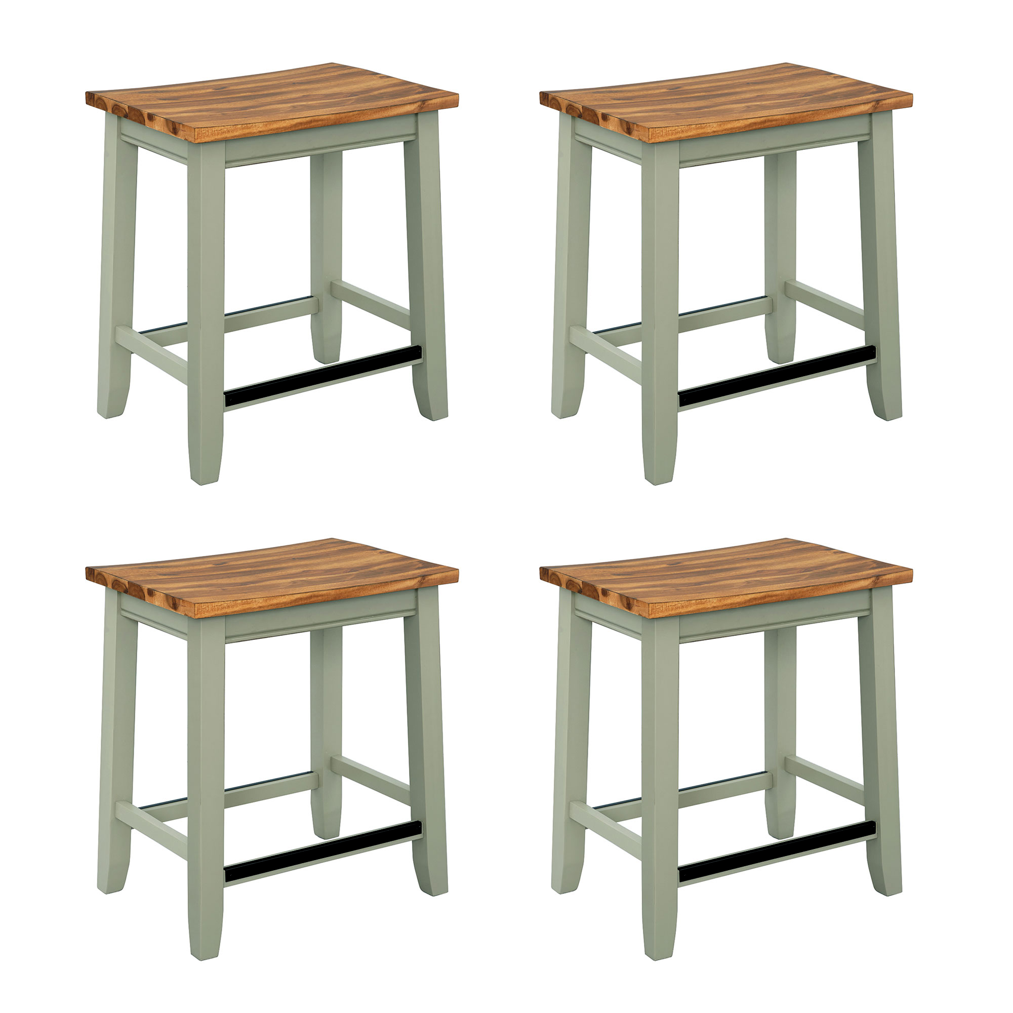 Farmhouse Rustic 4-Piece Wood Dining Stools Set, Counter Height Dining Stools, Green-Boyel Living