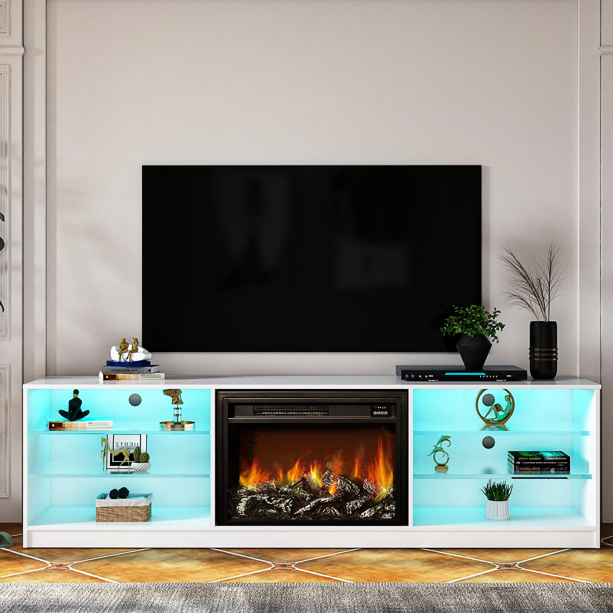 Electric Fireplace TV Console,White-Boyel Living