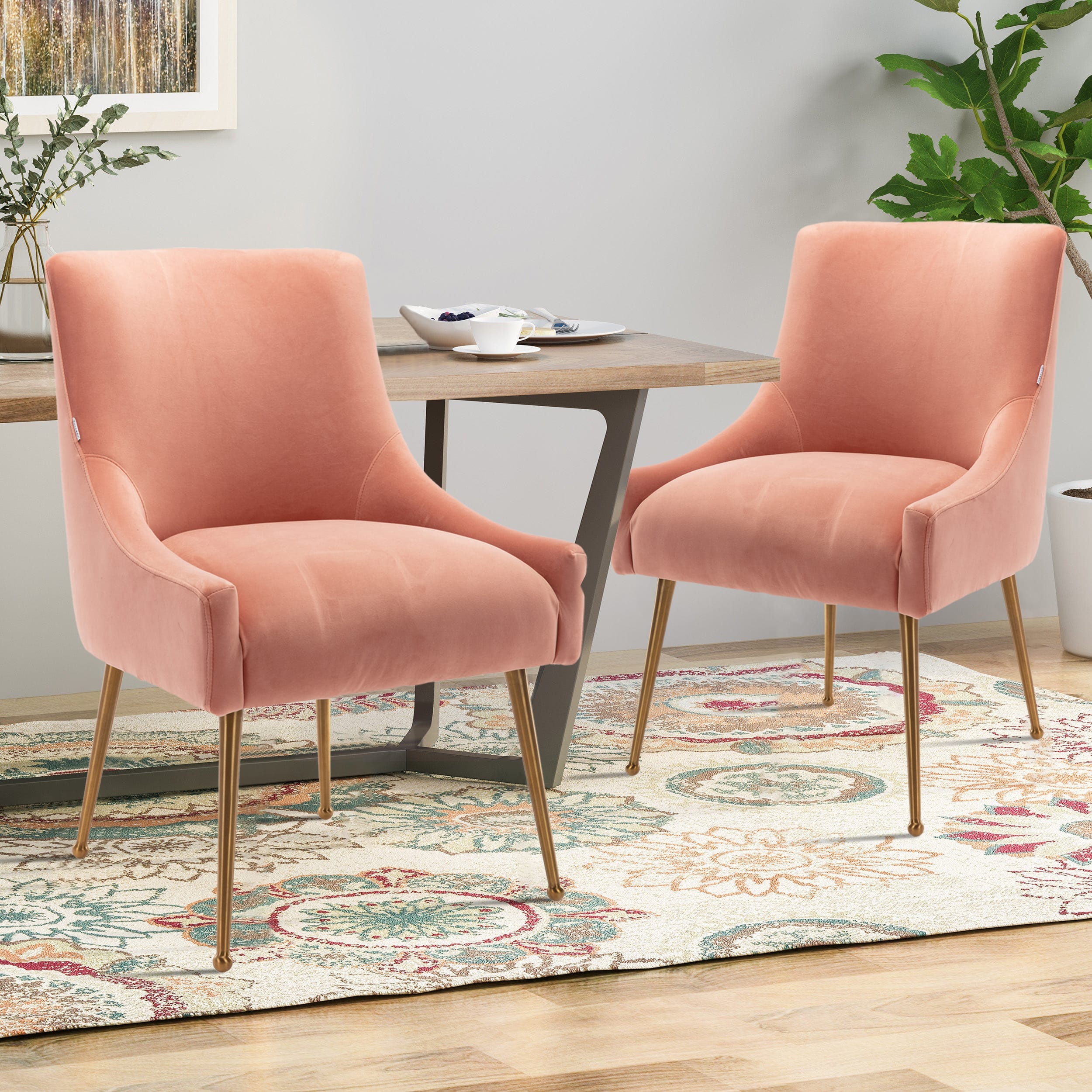 Velvet Dining Chair, Accent Side Chair With Adjustable Foot Nails, Set of 2-Boyel Living