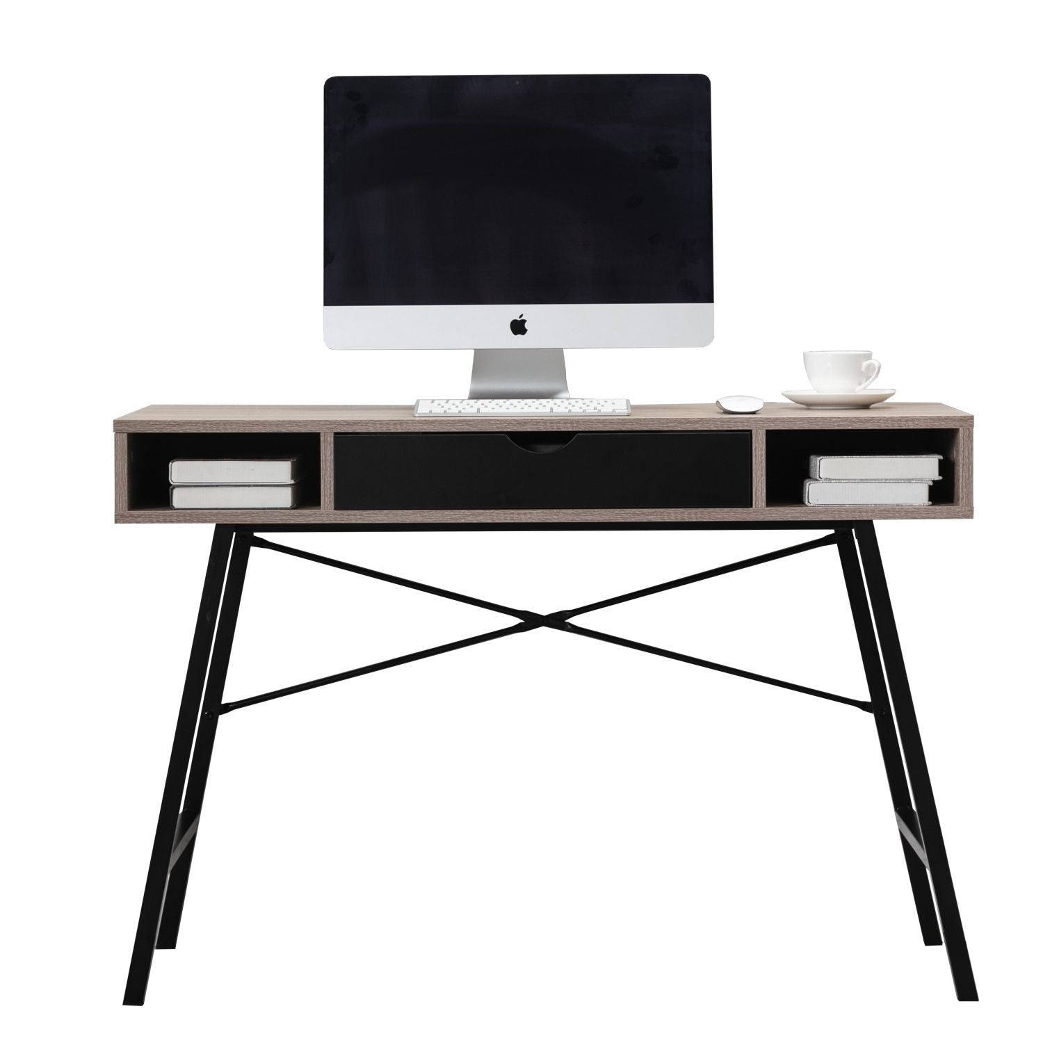 Computer Desk with Drawer, Home Office Table,Writing Study Table 43 inches, Walnut Black/White Drawer-Boyel Living
