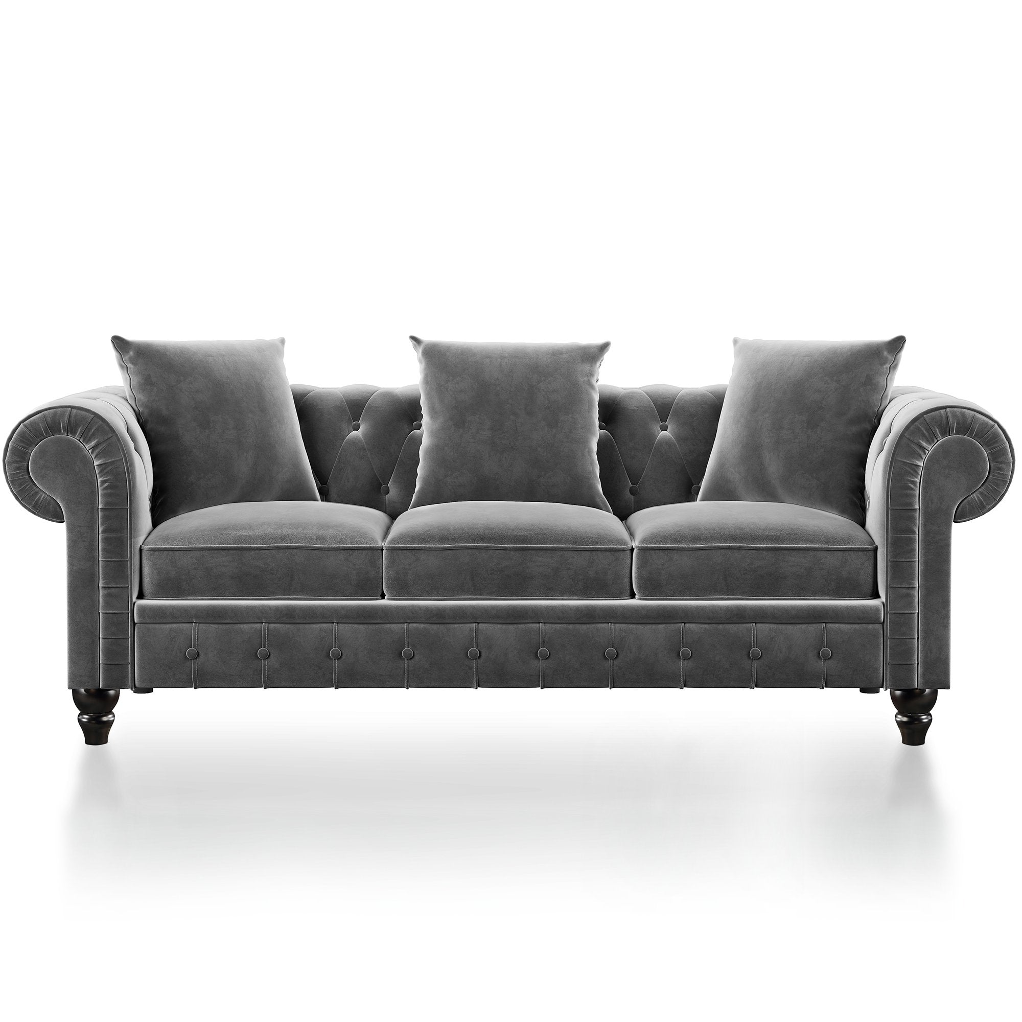 80" Chesterfield Sofa Deep Button Tufted Velvet Upholstered 3 Seat Sofa Roll Arm Classic,3 Pillows included-Boyel Living