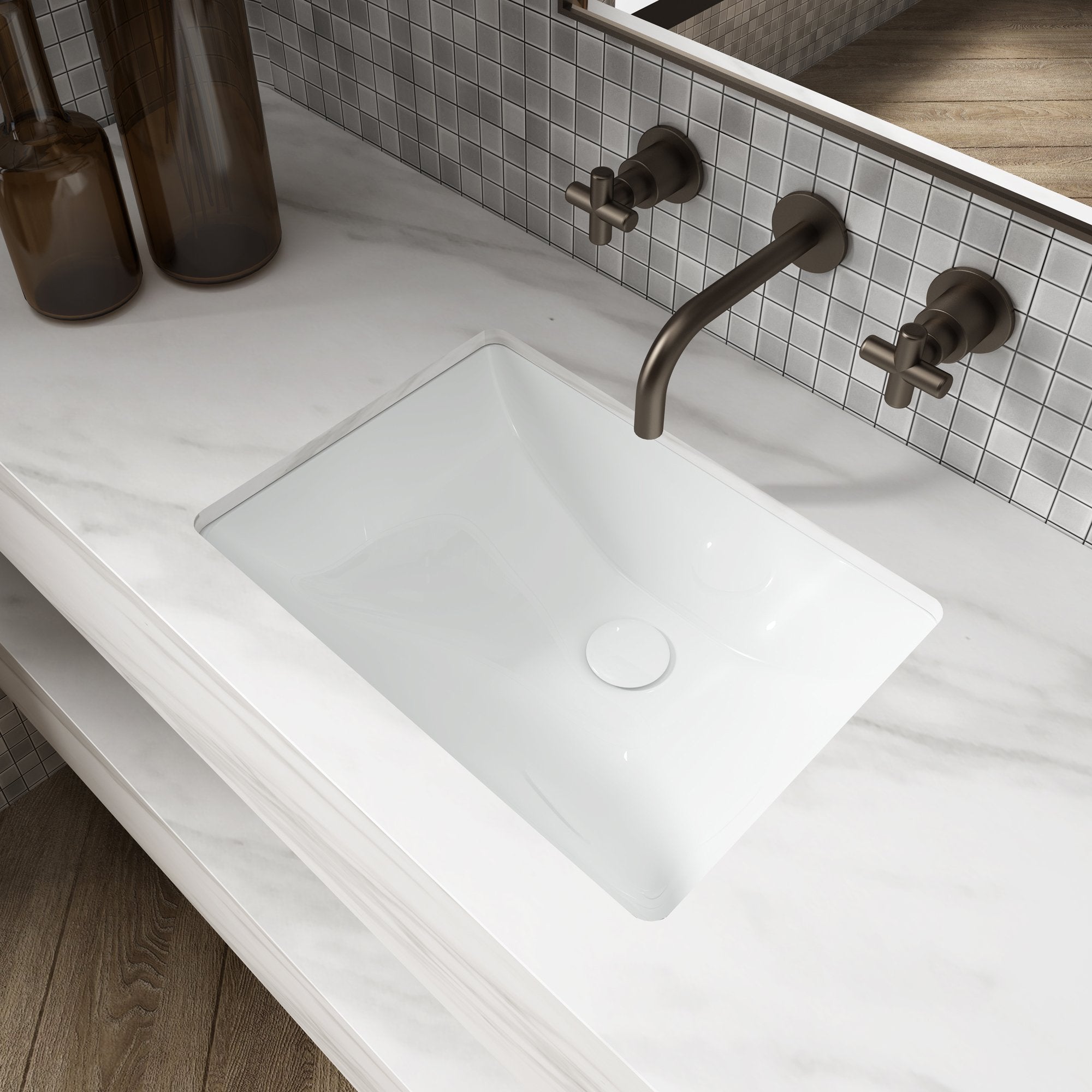 Ceramic Rectangular Undermount White Bathroom Sink Art Basin-Boyel Living