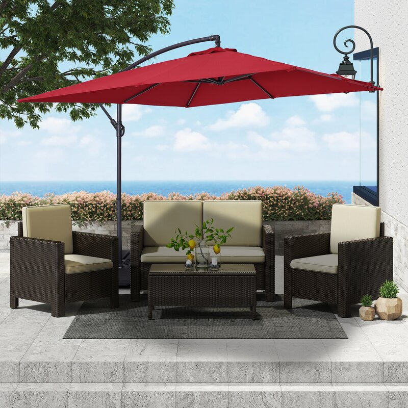 8.5Ft Square Outdoor Market Cantilever Patio Umbrella with Push Button Tilt and Base-Boyel Living