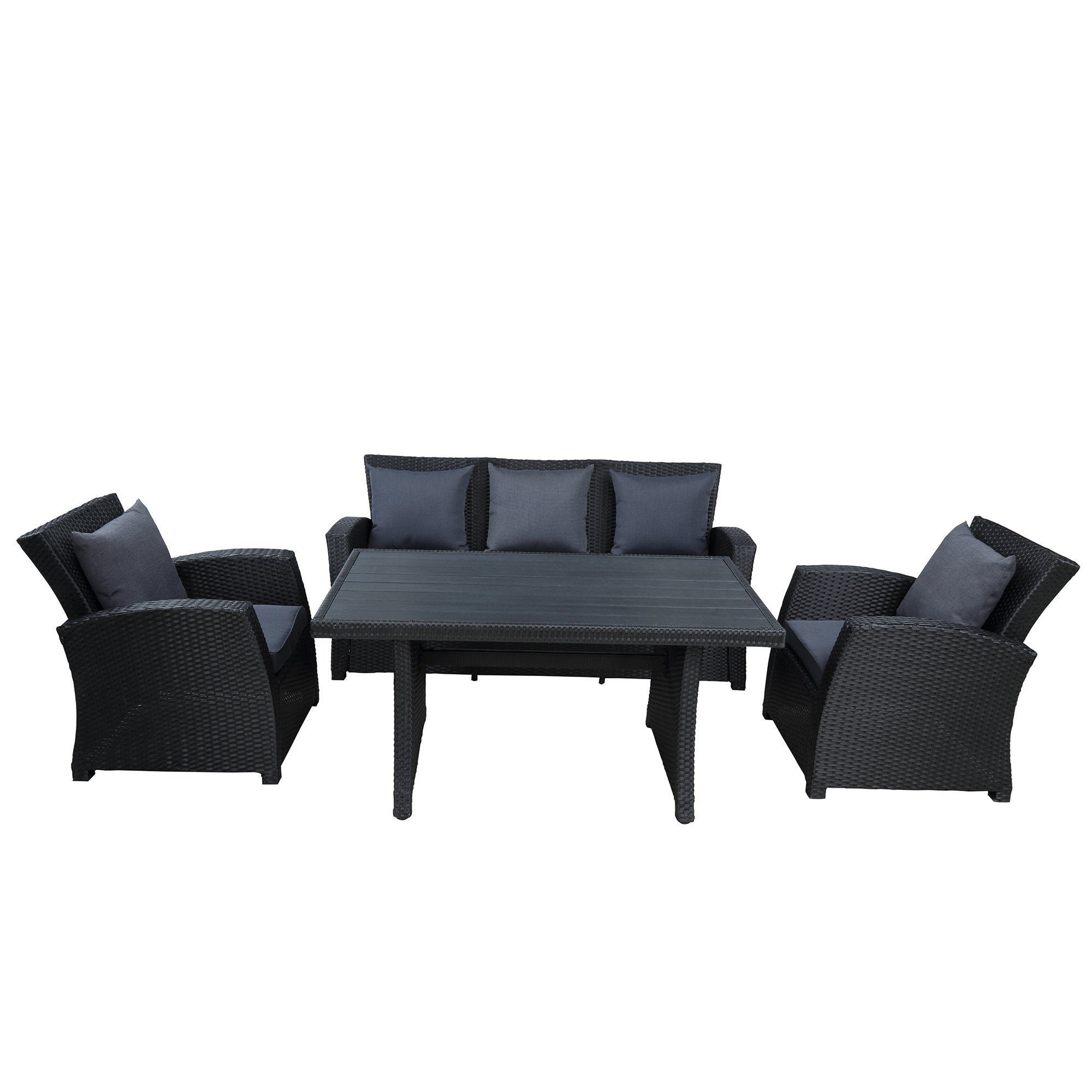 Outdoor Patio Furniture Set 4-Piece Conversation Set Black Wicker Furniture Sofa Set with Dark Grey Cushions-Boyel Living