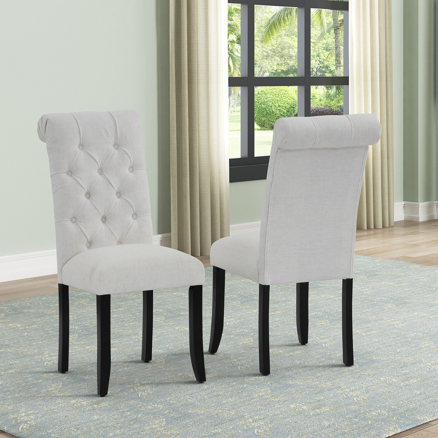 Classic Fabric Tufted Dining Chair with Wooden Legs - Set of 2-Boyel Living