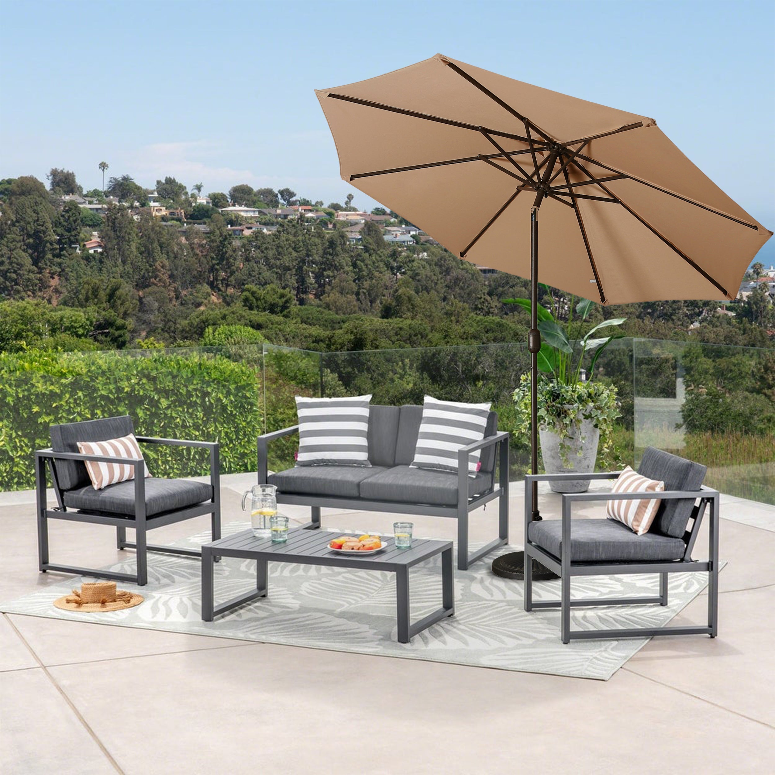 9ft Patio Umbrella Outdoor Umbrella Patio Market Umbrella with Push Button Tilt and Crank-Boyel Living