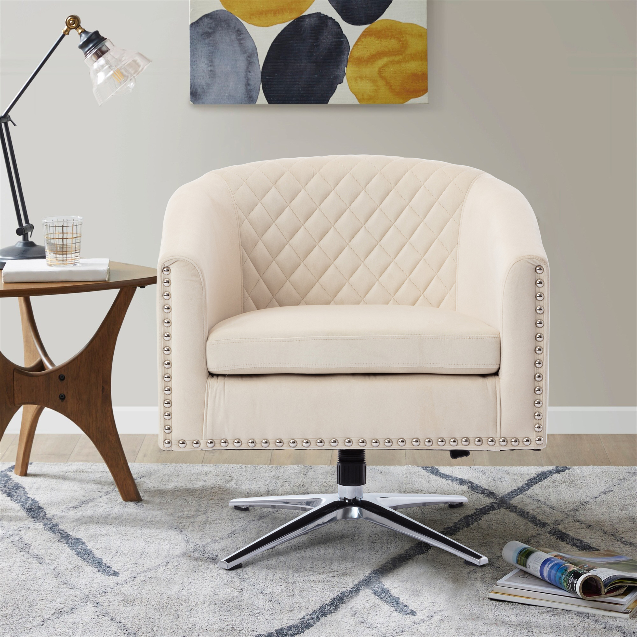 COOLMORE  Swivel  Barrel chair living room chair with nailheads and Metal base-Boyel Living