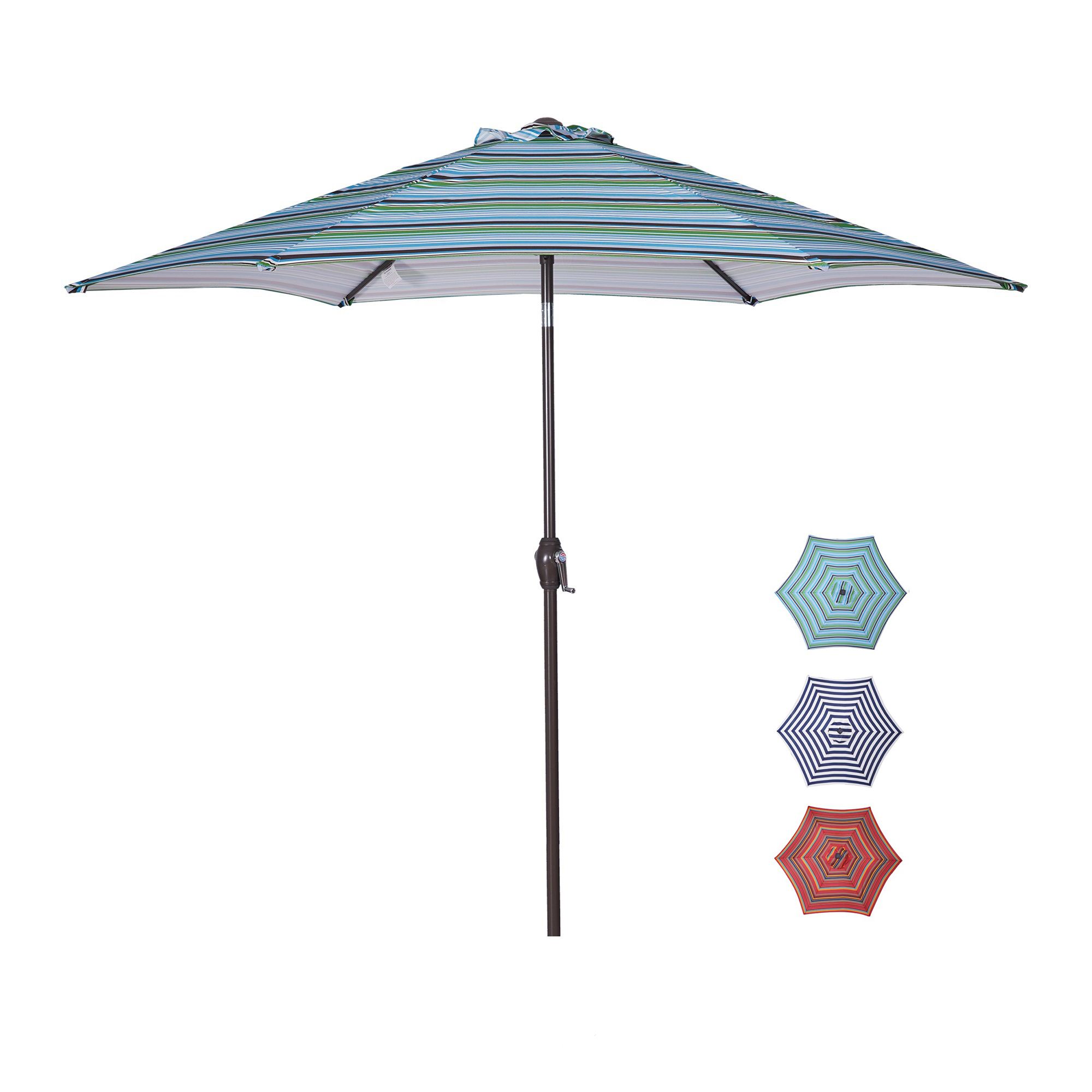 Outdoor Patio 8.6-Feet Market Table Umbrella with Push Button Tilt and Crank, Blue Stripes[Umbrella Base is not Included]-Boyel Living