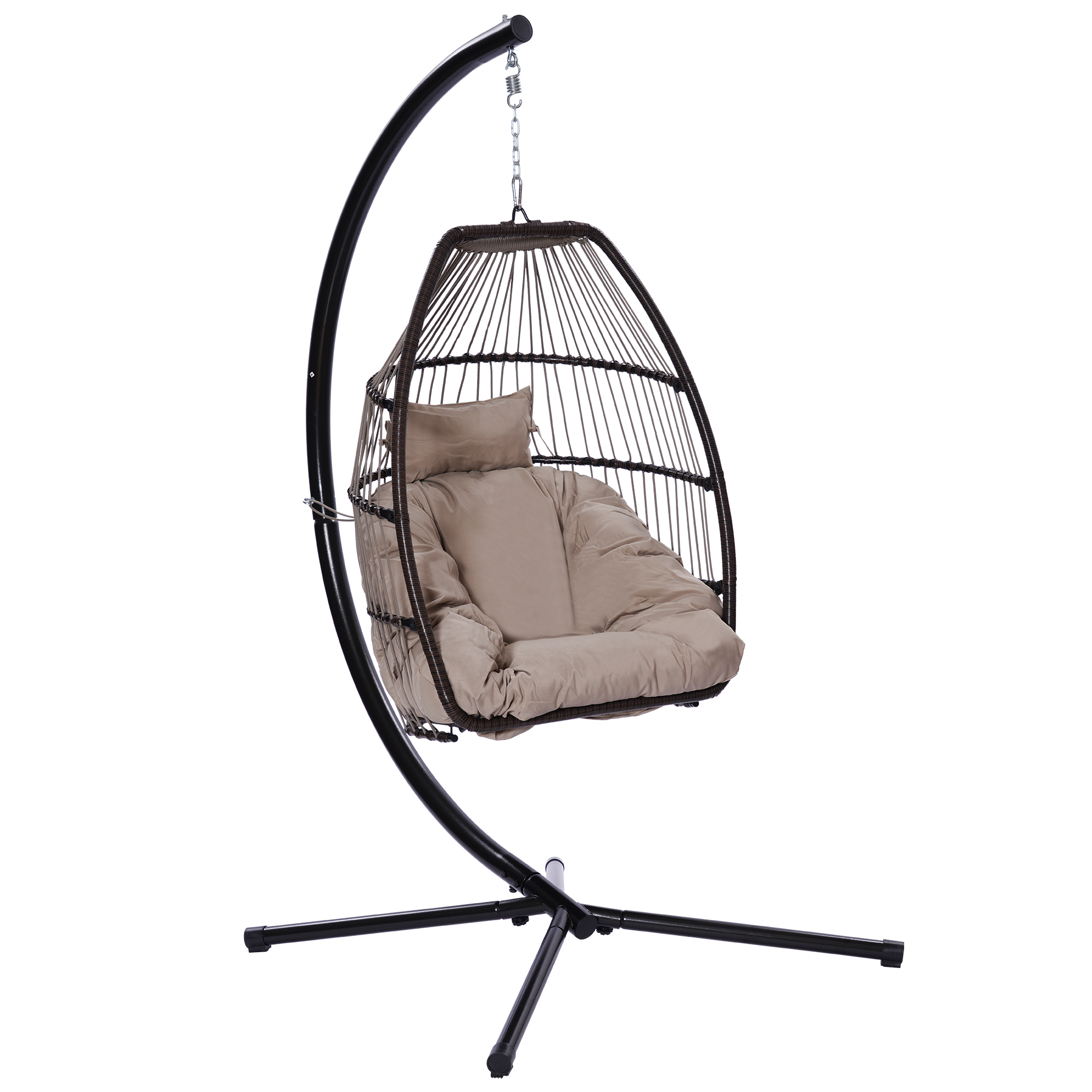 Outdoor Patio Wicker Folding Hanging Chair,Rattan Swing Hammock Egg Chair With C Type Bracket , With Cushion And Pillow-Boyel Living