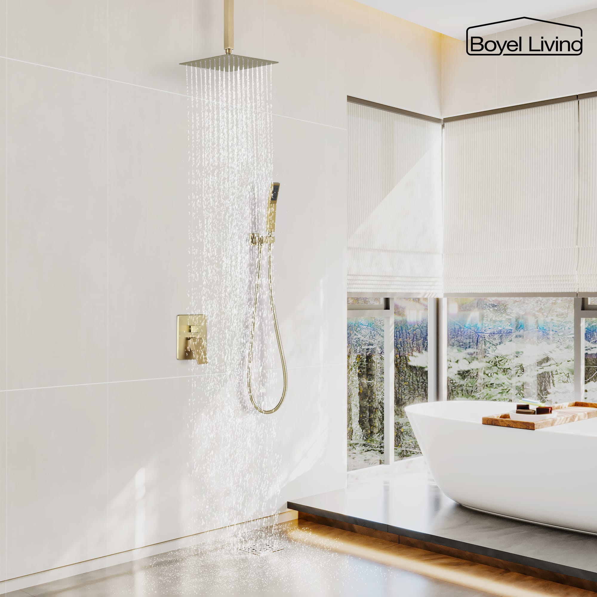Boyel Living Ceiling Mount Rainfall Shower System Dual Shower Heads System-Boyel Living