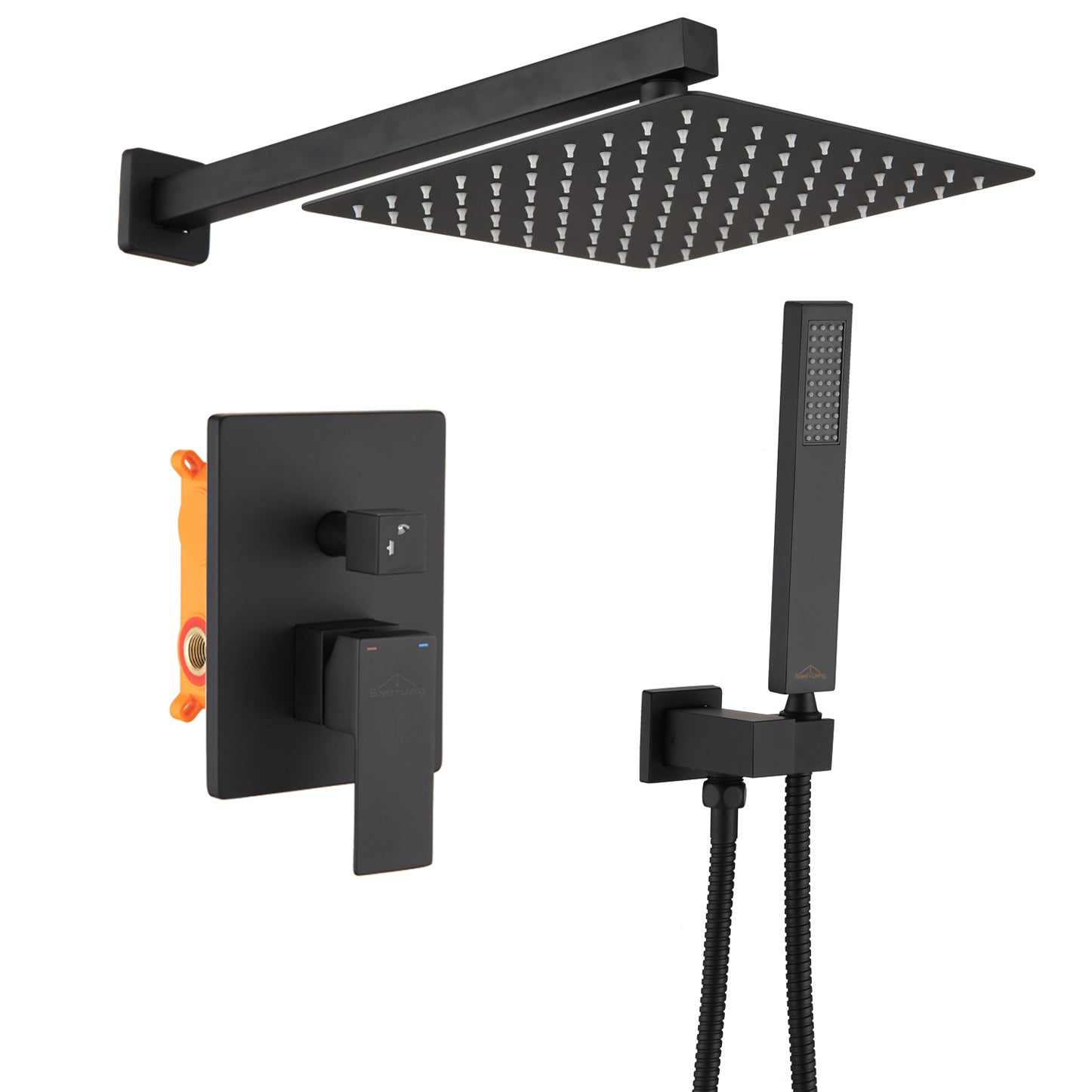 Boyel Living 2.5 GPM Wall Mount Dual Shower Heads Shower System with Handheld and Embeded Box in Matte Black-Boyel Living