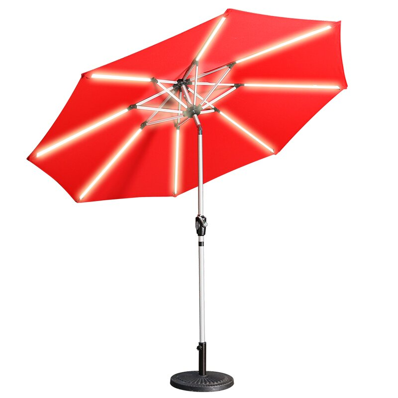 9Ft Patio 3-Way LED Lights Aluminum Brush Market Outdoor Umbrella-Boyel Living