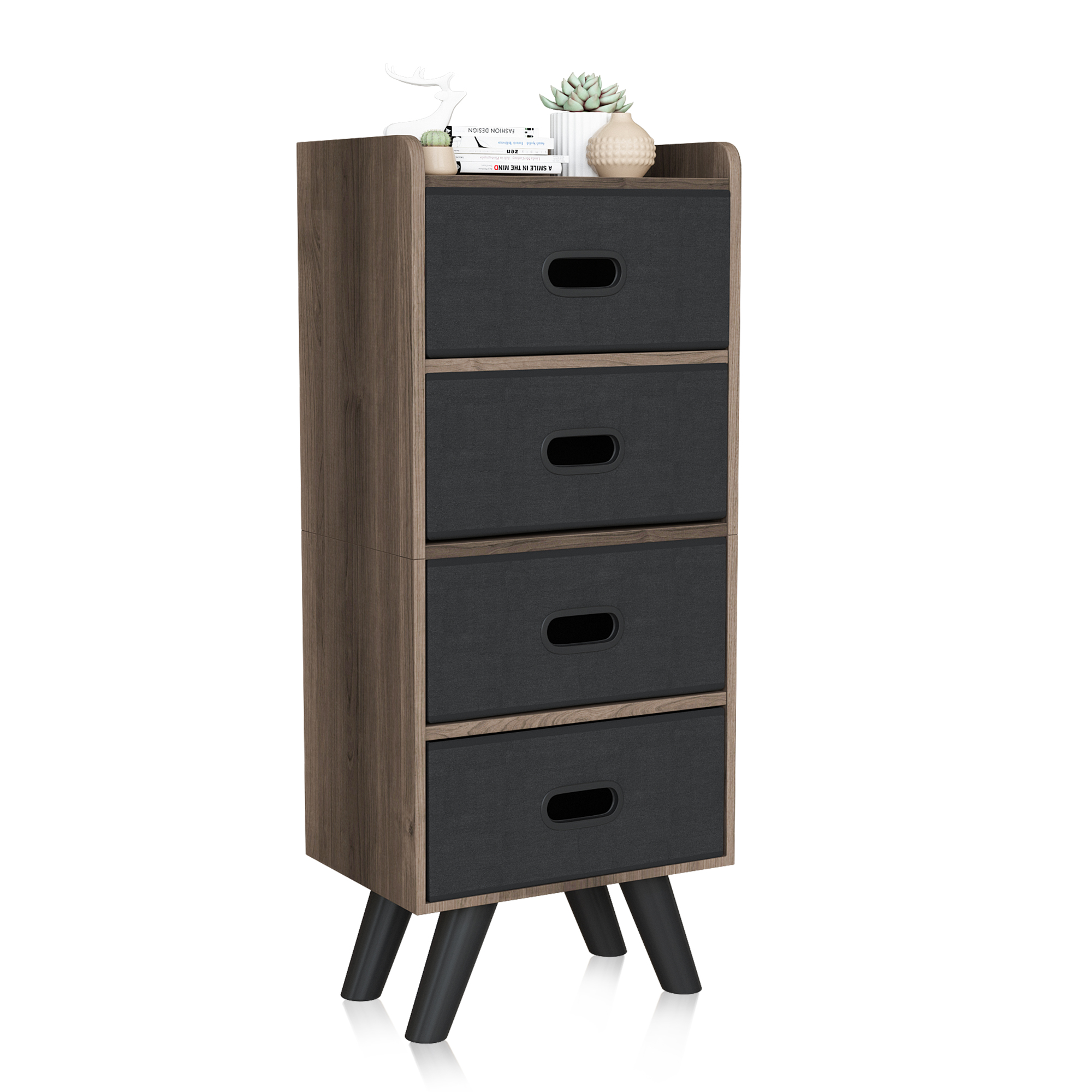4 Drawer Fabric Dresser Storage Tower, 4-Tier Wide Drawer Dresser, Fabric Storage Tower with Handrail and Removable Drawers, Organizer Unit for Bedroom, Closet, Entryway, Hallway, Nursery Ro-Boyel Living