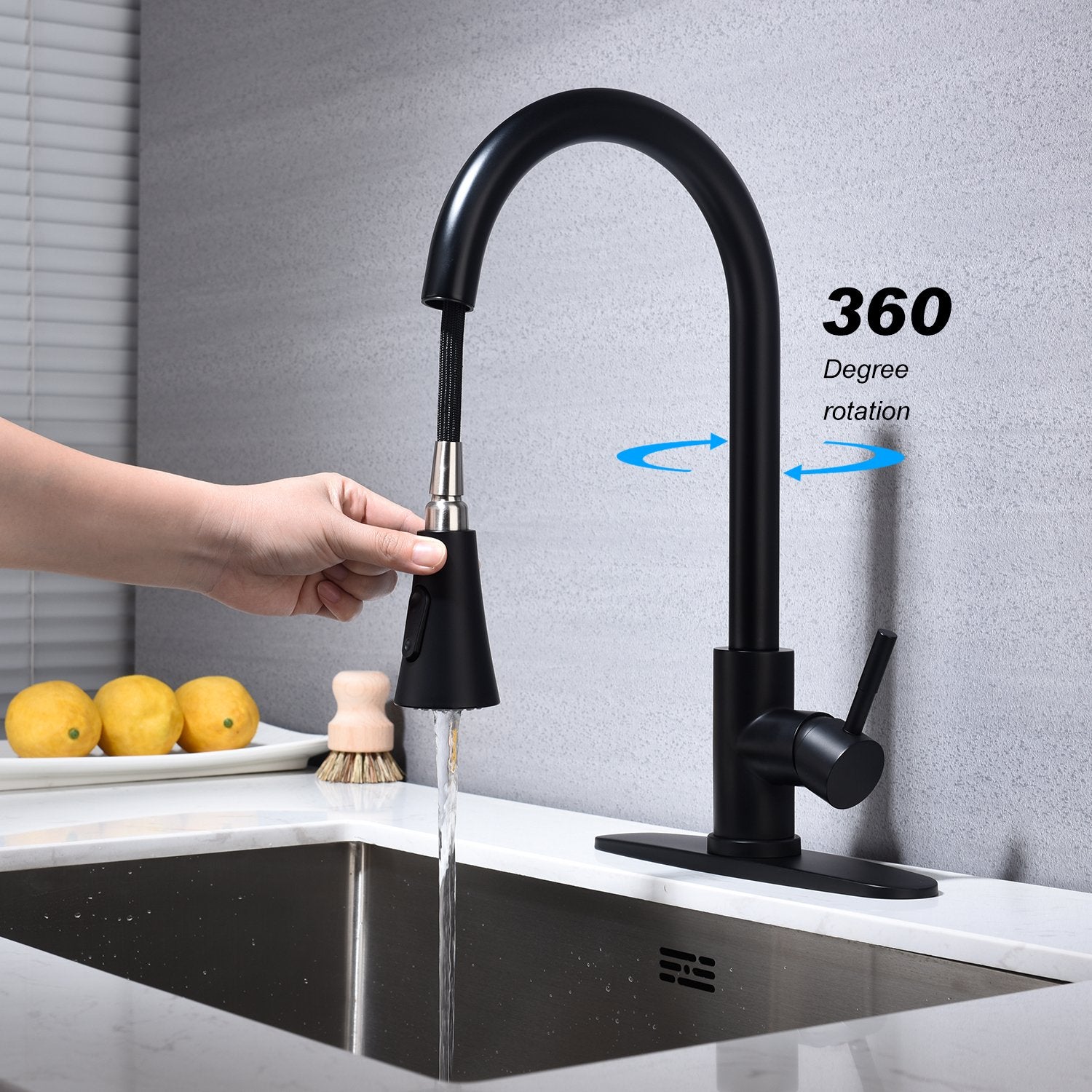 Kitchen Faucet with Pull Out Sprayer in Matte Black-Boyel Living