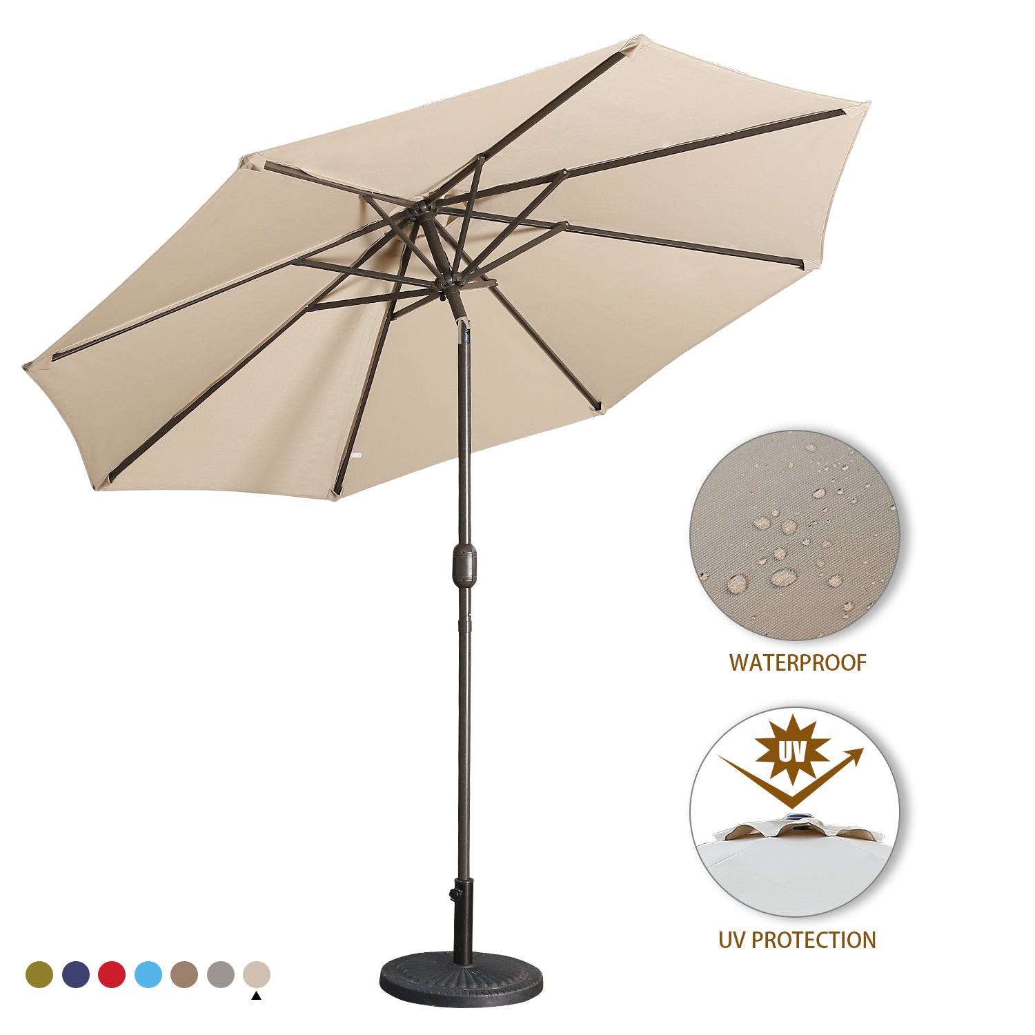 9ft Patio Umbrella Outdoor Umbrella Patio Market Umbrella with Push Button Tilt and Crank-Boyel Living