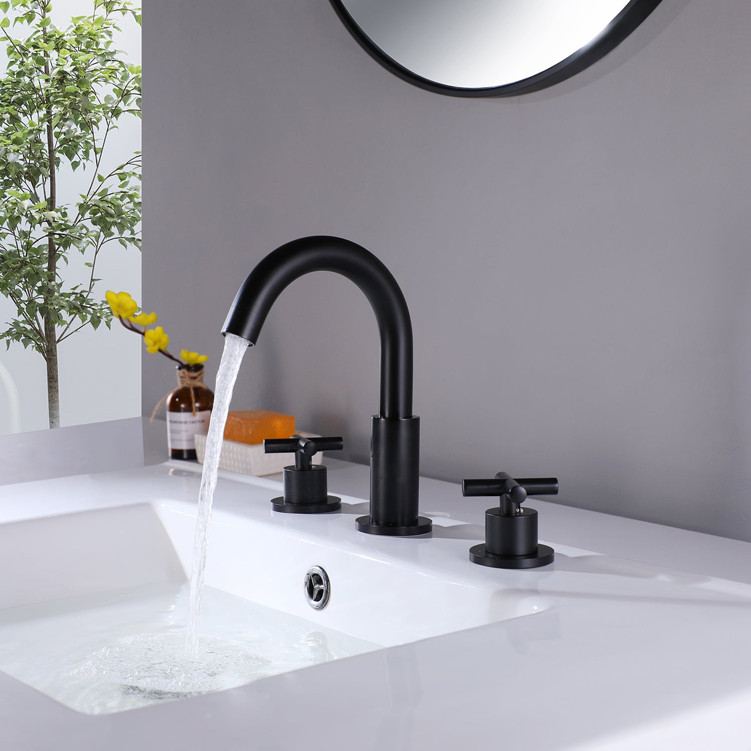 8 in. Widespread 2-Handle High-Arc Bathroom Faucet in Matte Black-Boyel Living