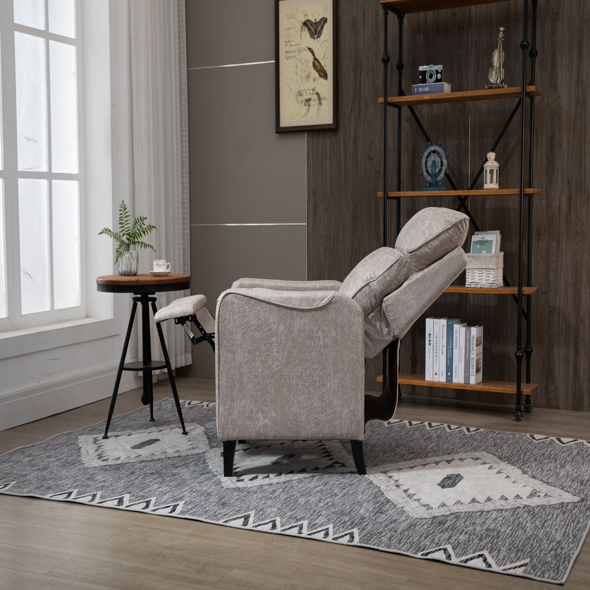 Microfiber Manual Glider Club Recliner, Light Grey/Light Brown/Dark Brown-Boyel Living