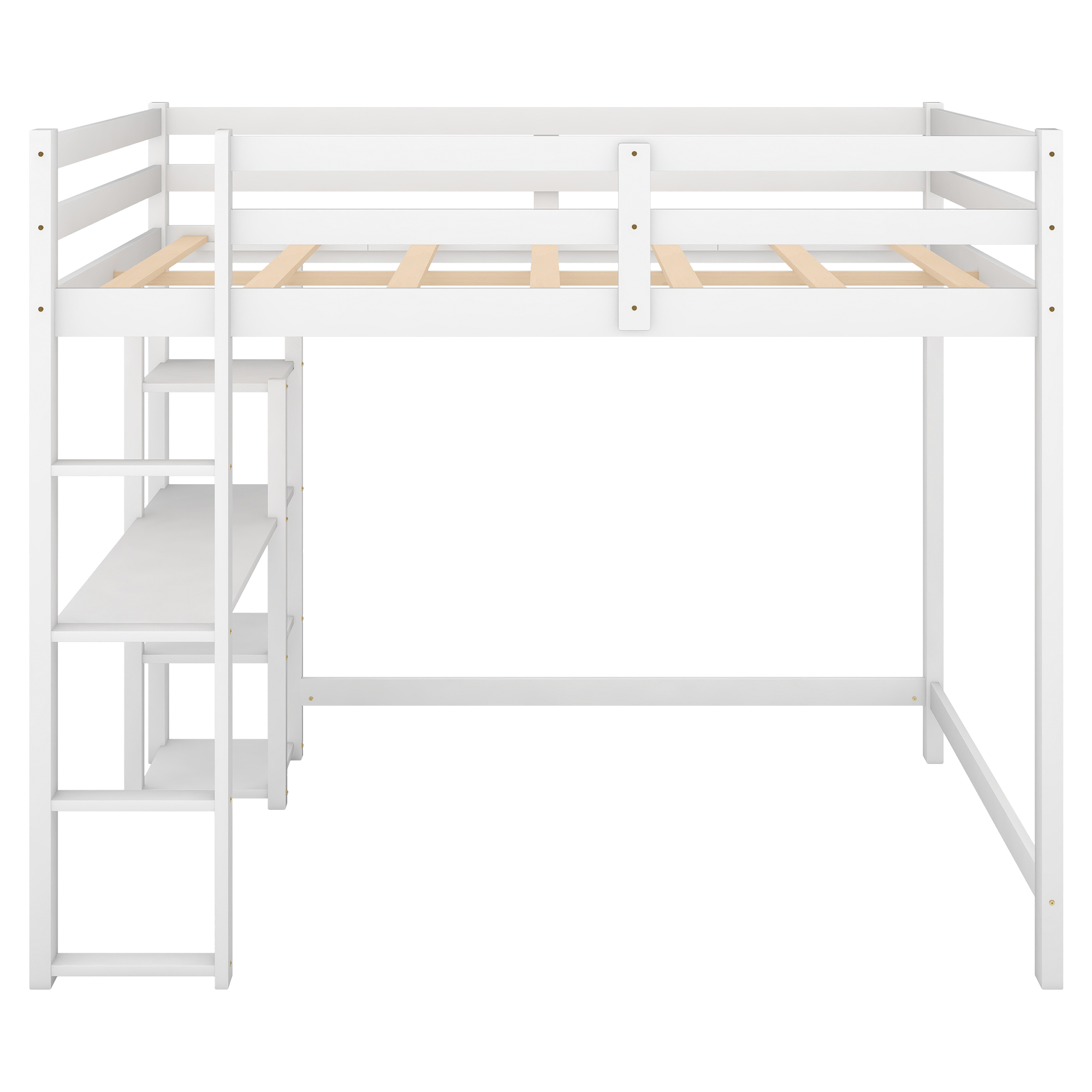 Full Size Loft Bed with Built-in Desk and Shelves,White/Gray