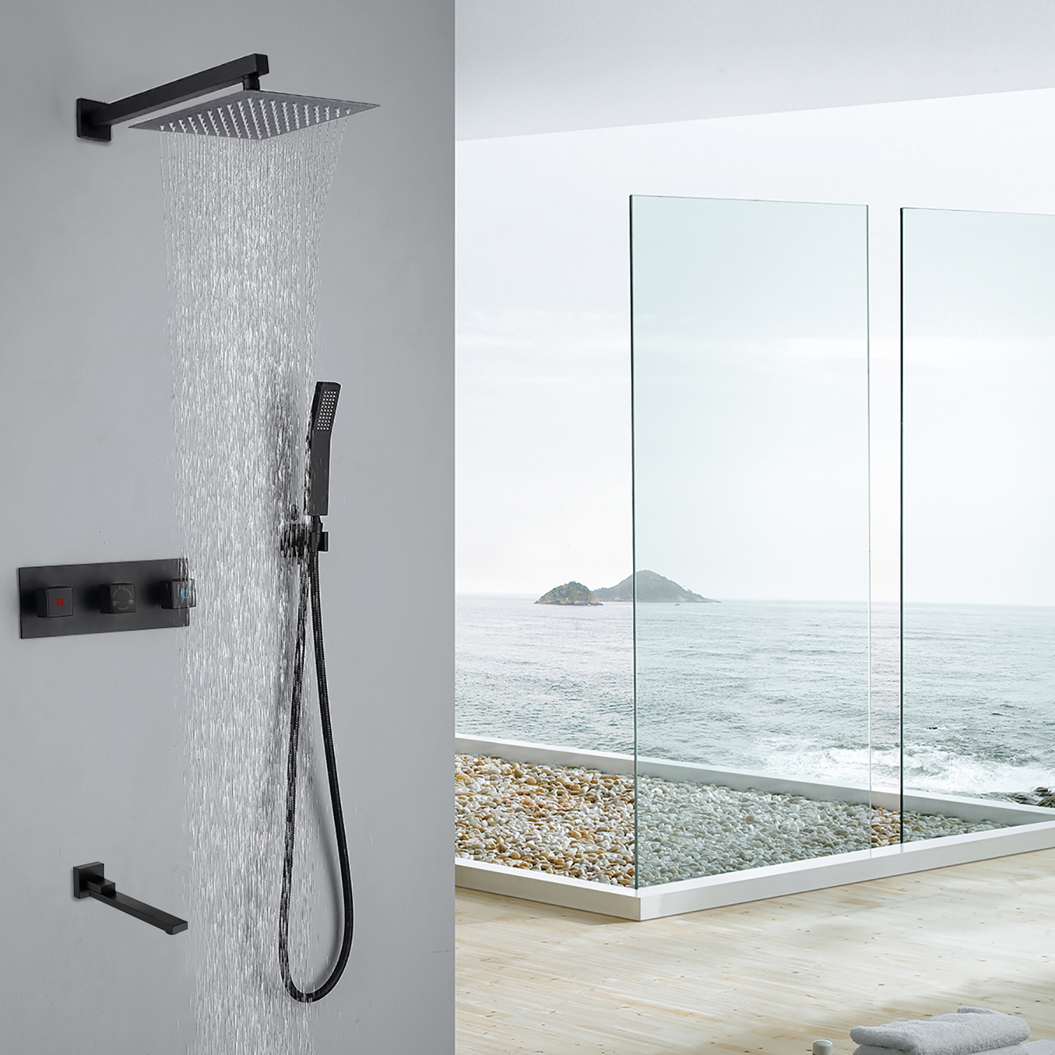 Rainfall Shower System with Handheld and Tub Spout Complete Shower System-Boyel Living