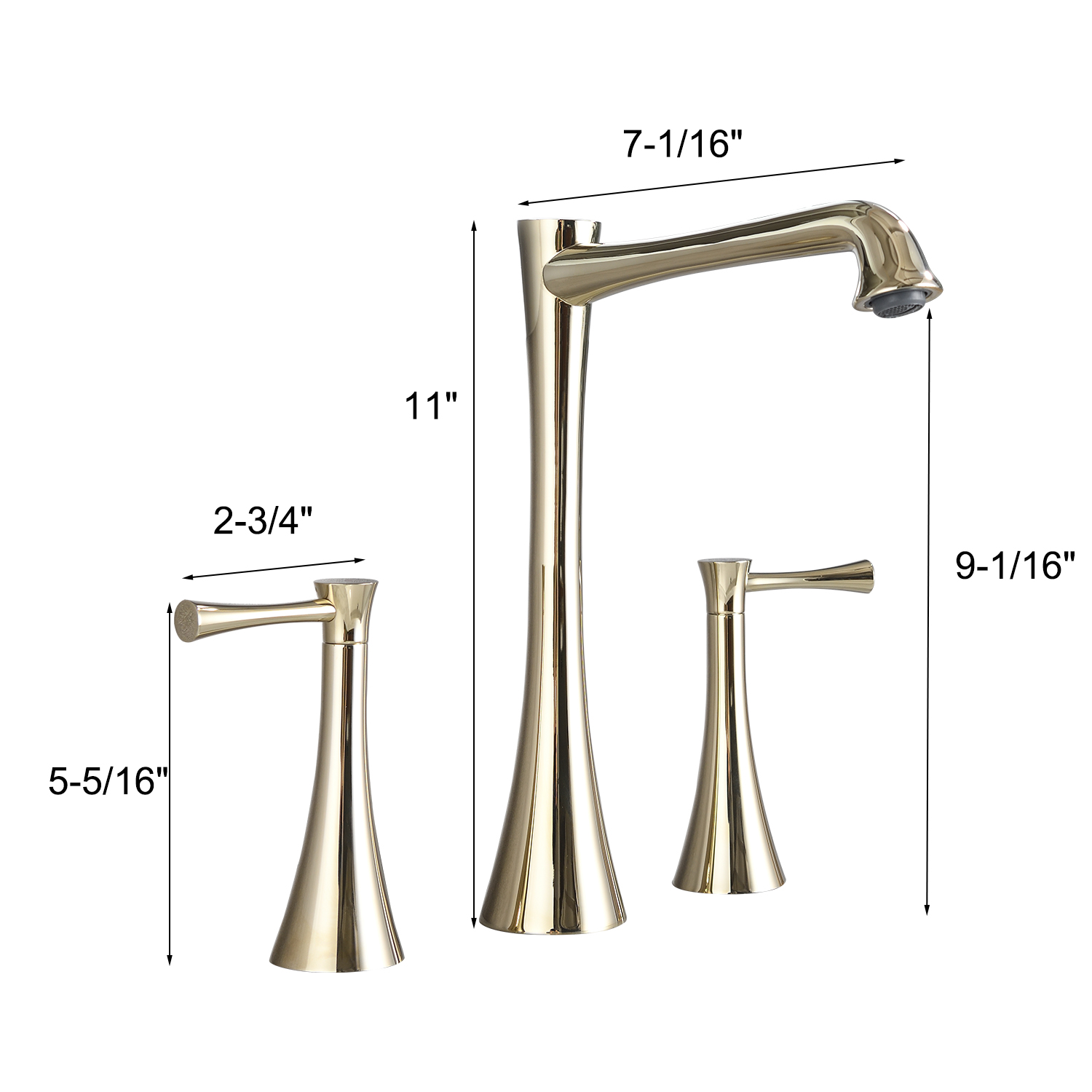 Widespread 2 Handles Bathroom Faucet with Drain Assembly, Gold/ Matte Black 